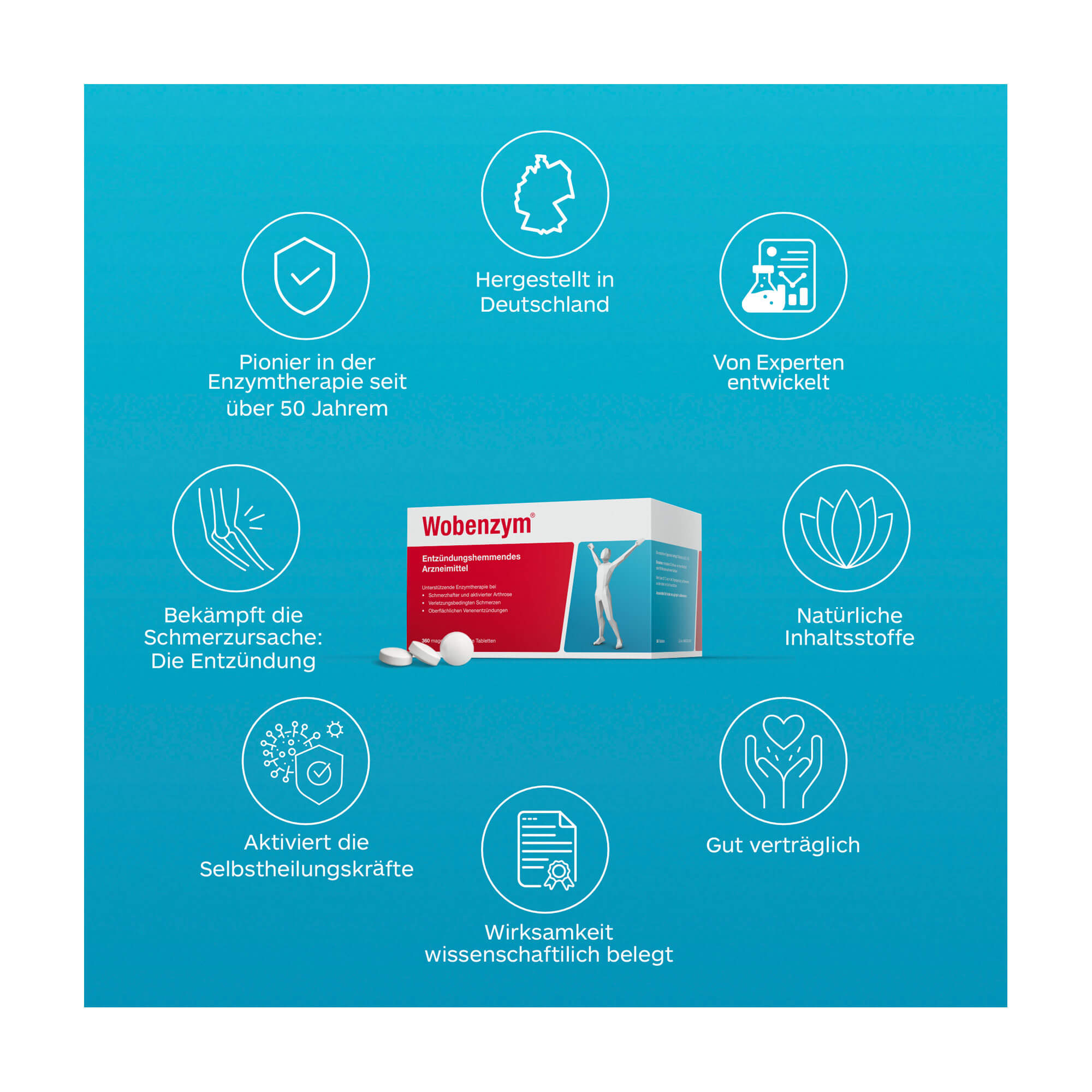 Grafik Wobenzym magensaftresistente Tabletten Produktvorteile