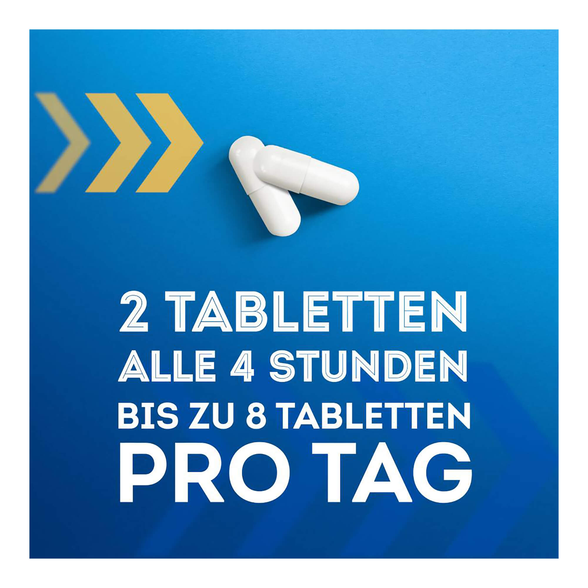 Grafik Wick DayMed Hartkapseln 2 Tabletten alle 4 Stunden bis zu 8 Tabletten pro Tag