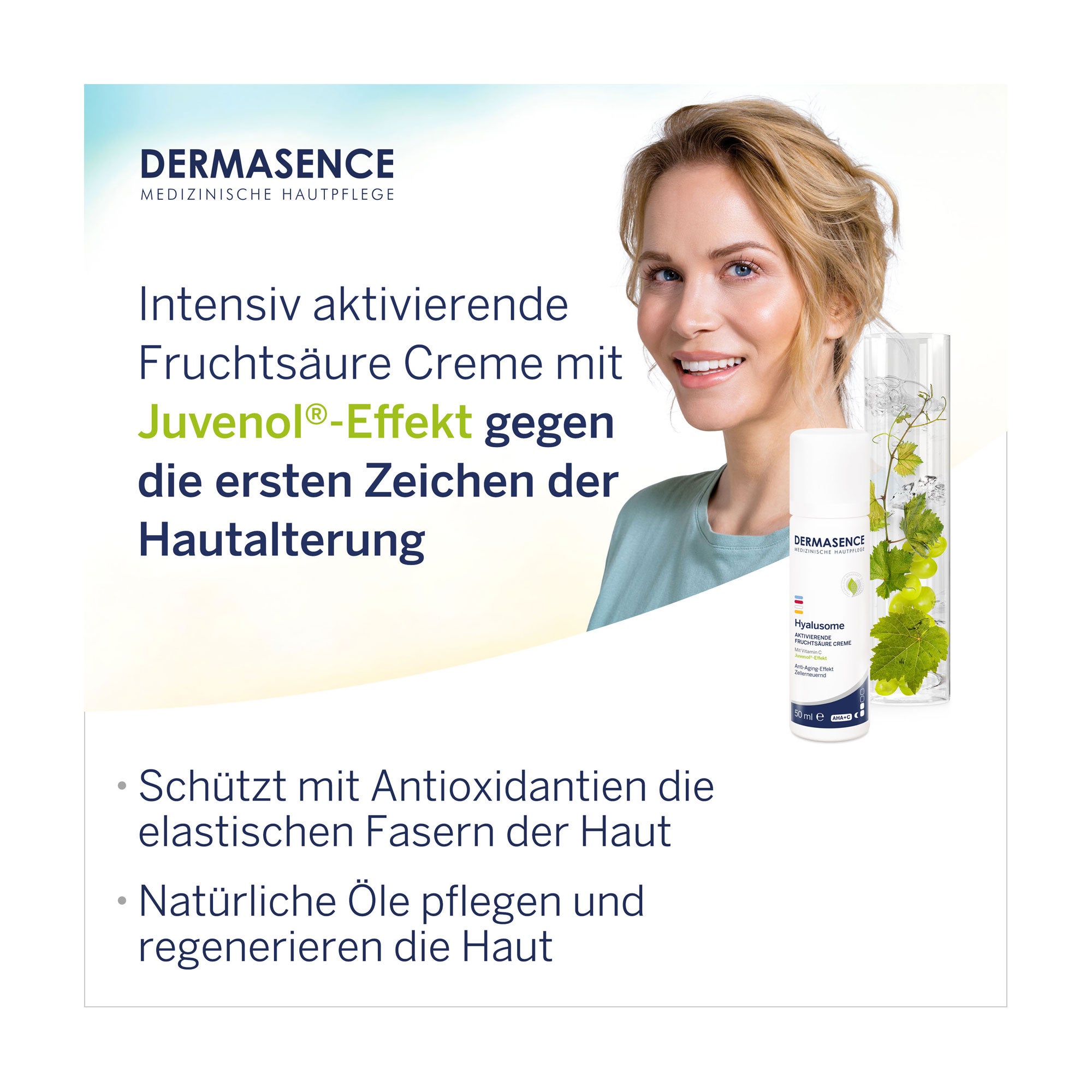 Grafik Dermasence Hyalusome Aktivierende Fruchtsäure Creme Produktmerkmale