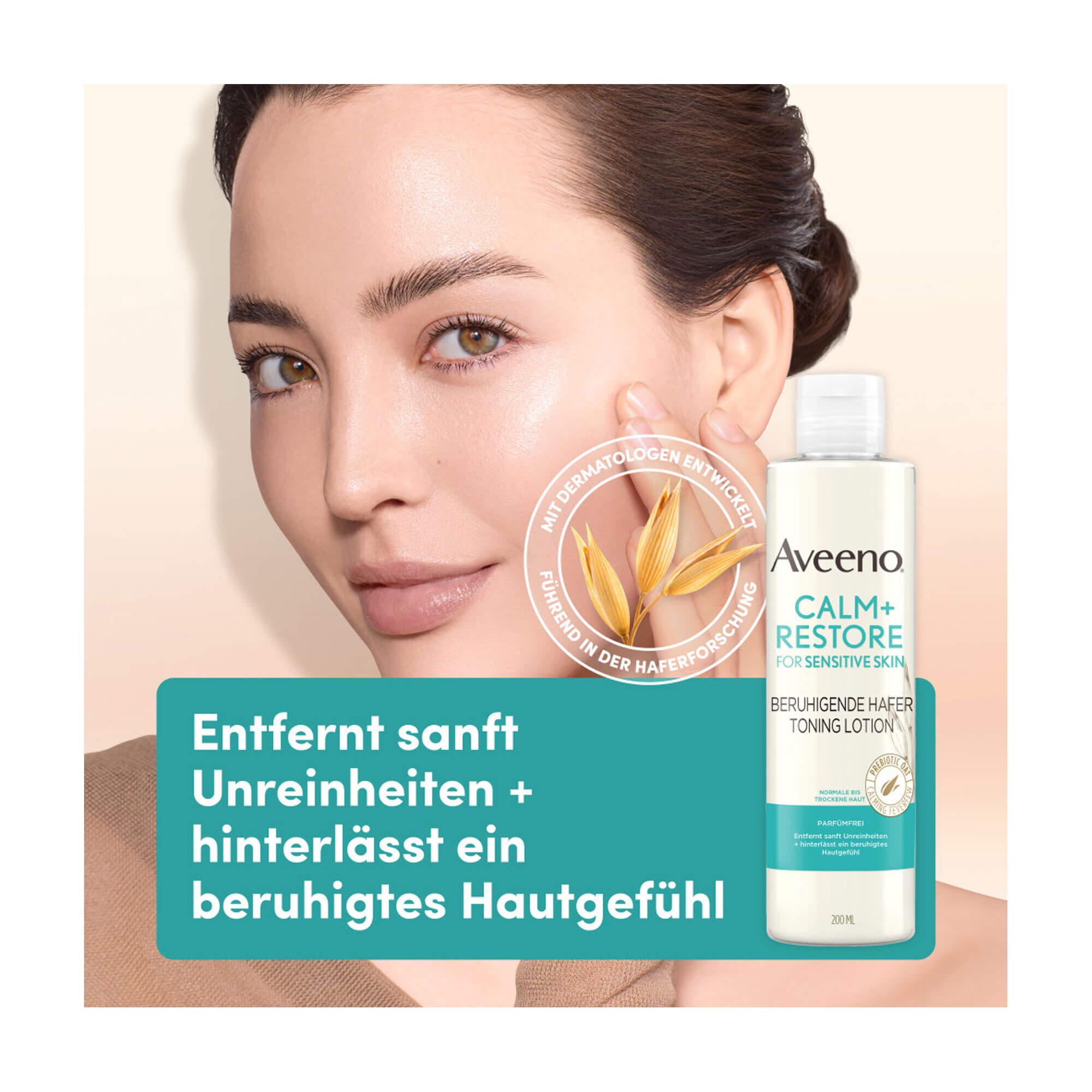 Grafik Aveeno CALM+RESTORE Beruhigende Hafer Toning Lotion Entfernt sanft Unreinheitungen und hinterlässt ein beruhigendes Hautgefühl