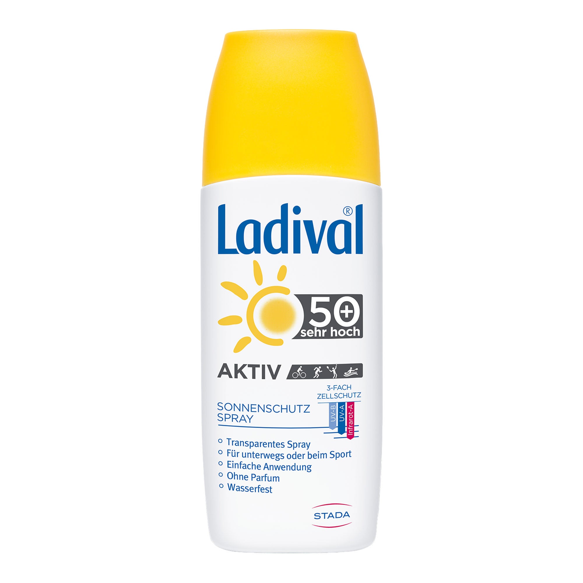 Praktisches, wasserfestes und schweißresistentes Sonnenschutzspray (LSF 50+) für unterwegs und beim Sport.