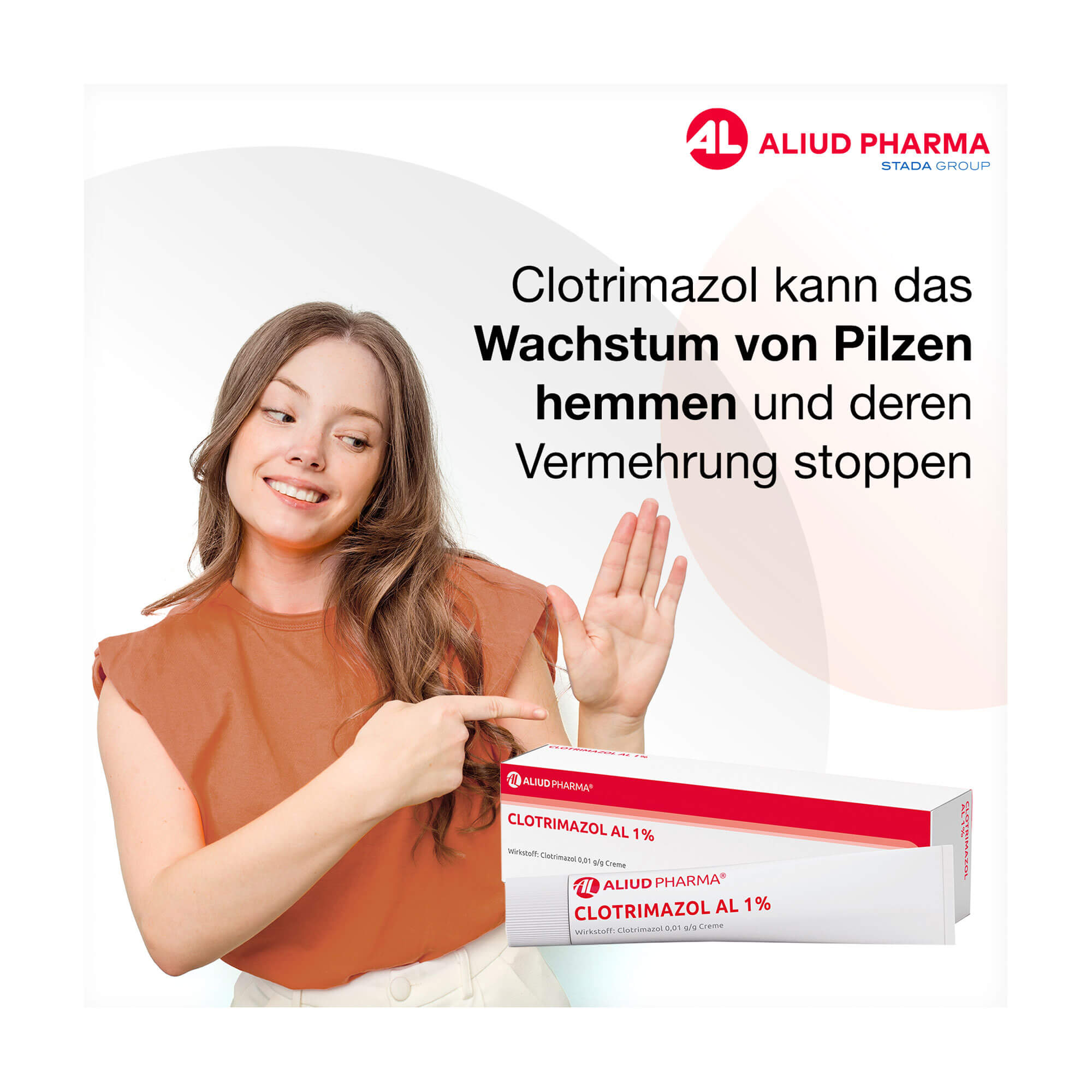 Grafik Clotrimazol AL 1% Creme Clotrimazol kann das Wachstum von Pilzen hemmen und deren Vermehrung stoppen