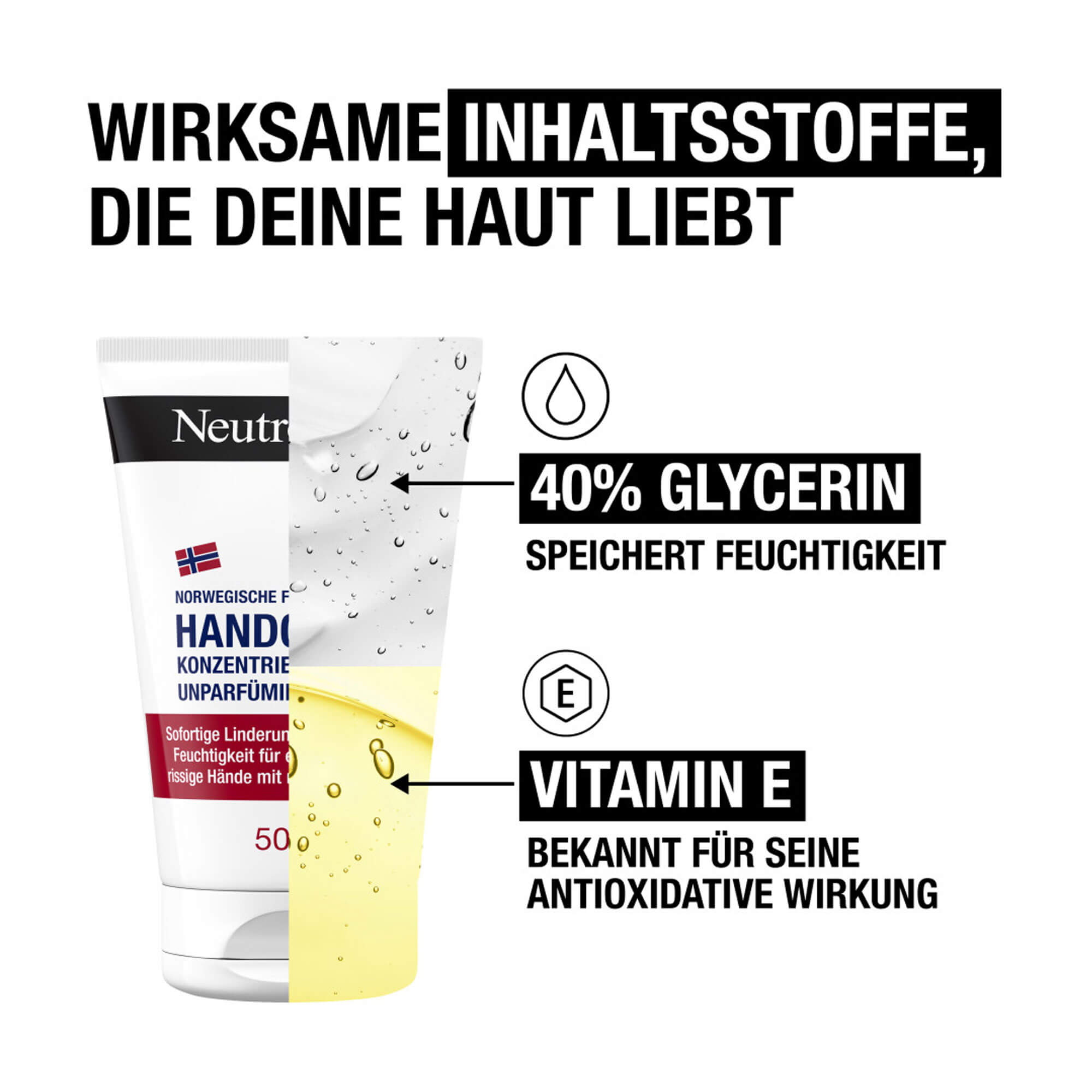 Grafik Neutrogena Norweg. Formel konzent. Handcreme unparfümiert Mit 40% Glycerin und Vitamin E