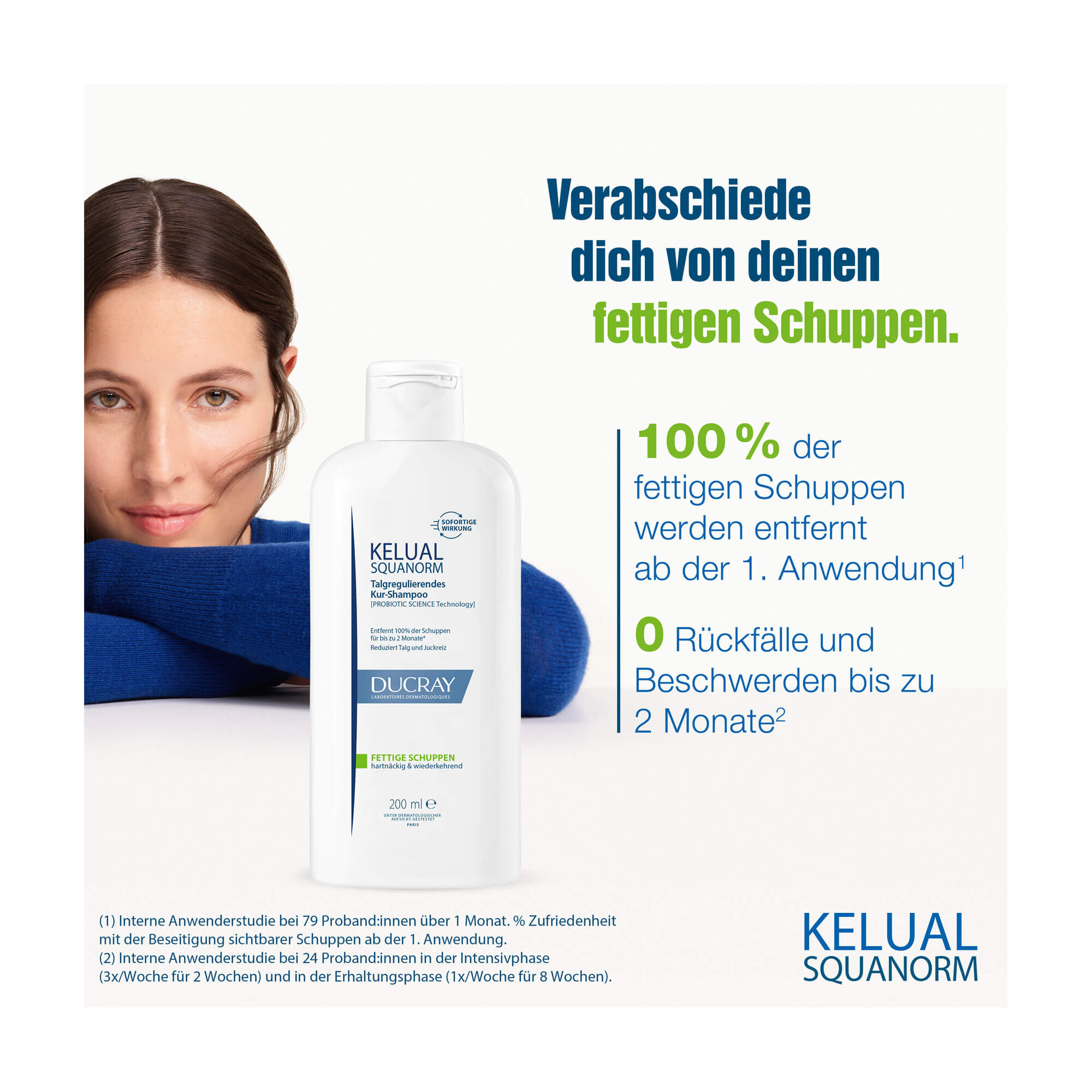 Grafik Ducray Kelual Squanorm Shampoo Fettige Schuppen Zur Anwendung bei fettigen Schuppen