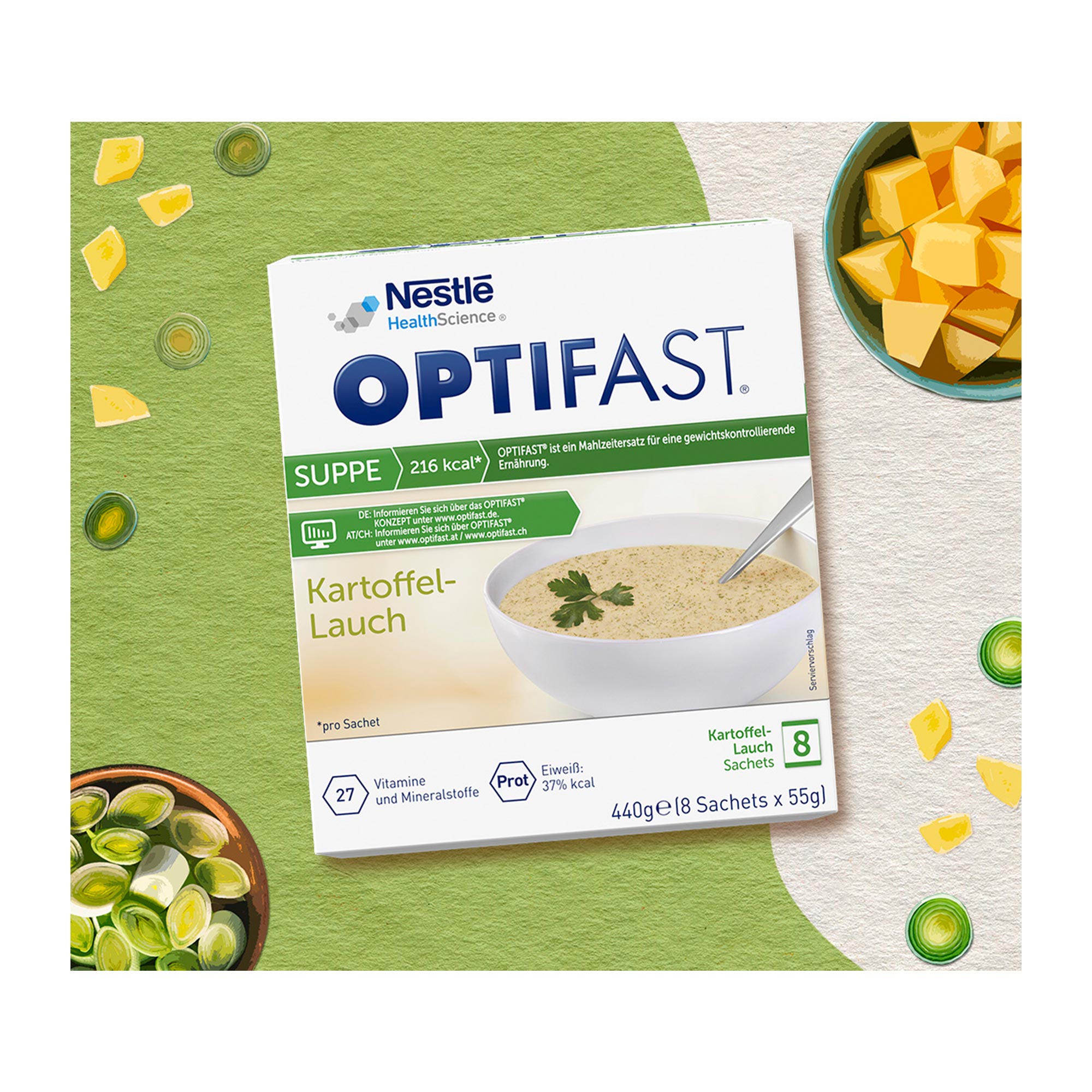 Grafik Optifast home Suppe Kartoffel-Lauch Pulver Composing