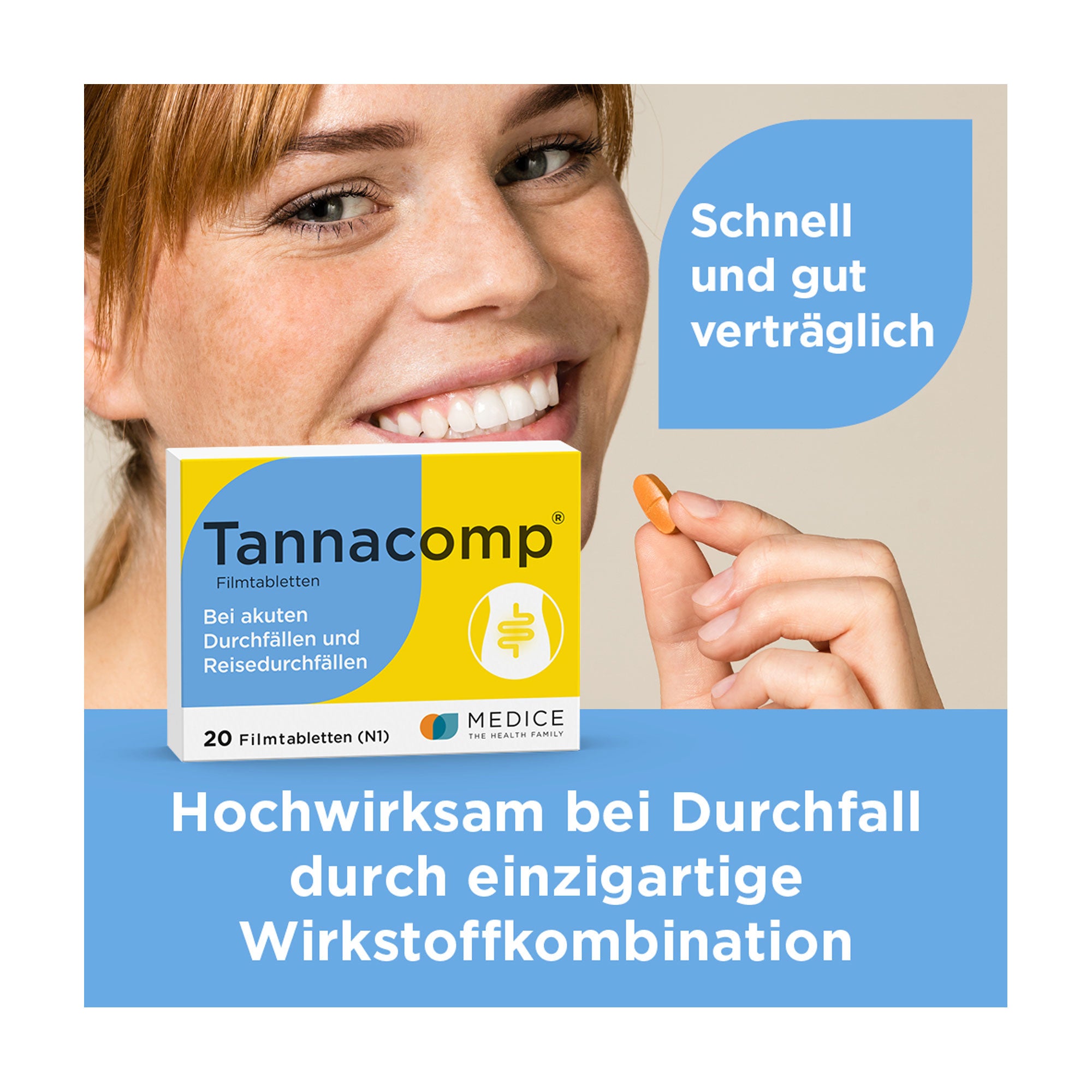 Grafik Tannacomp Filmtabletten Hochwirksam bei Durchfall durch einzigartige Wirkstoffkombination