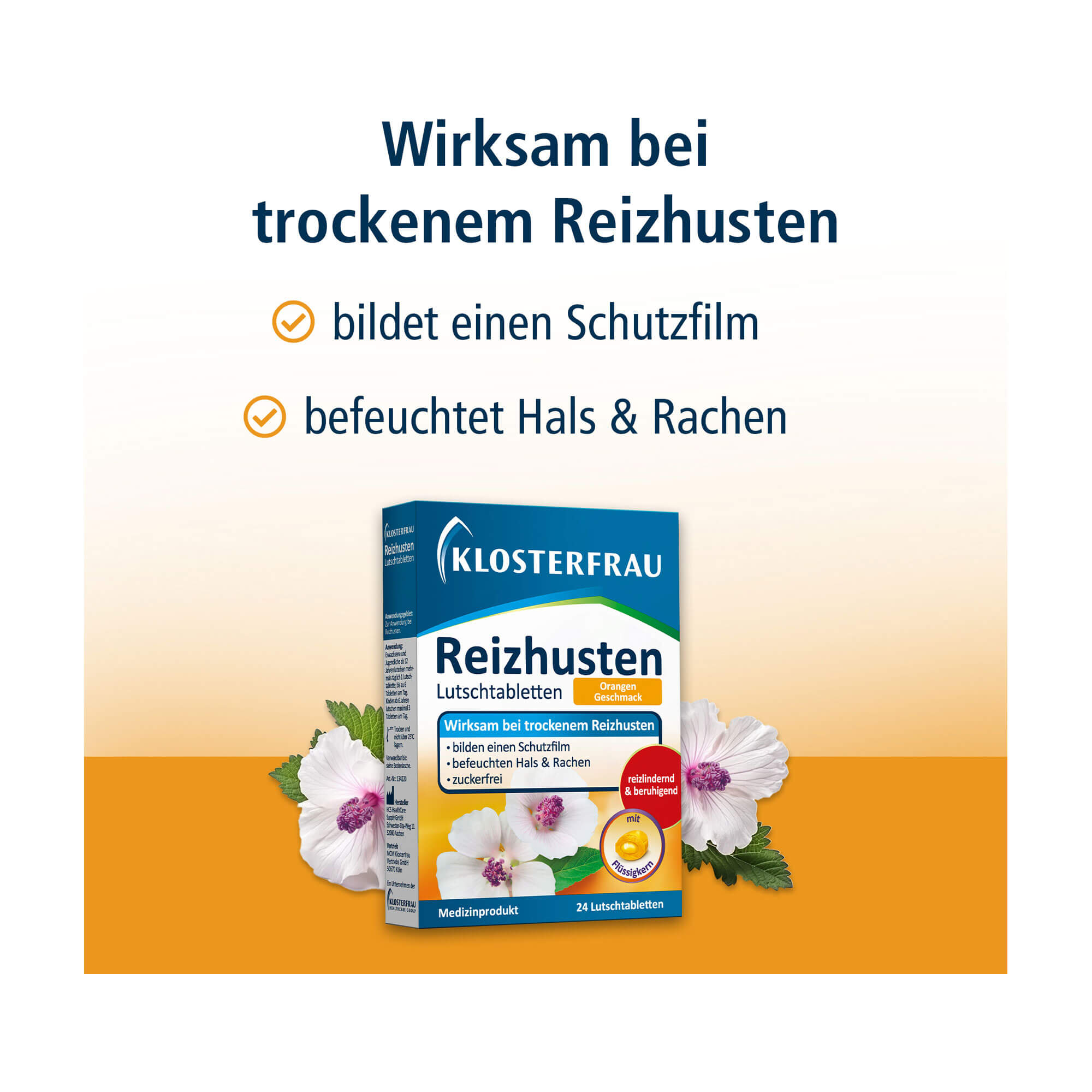 Grafik Klosterfrau Reizhusten Lutschtabletten Wirksam bei trockenem Reizhusten