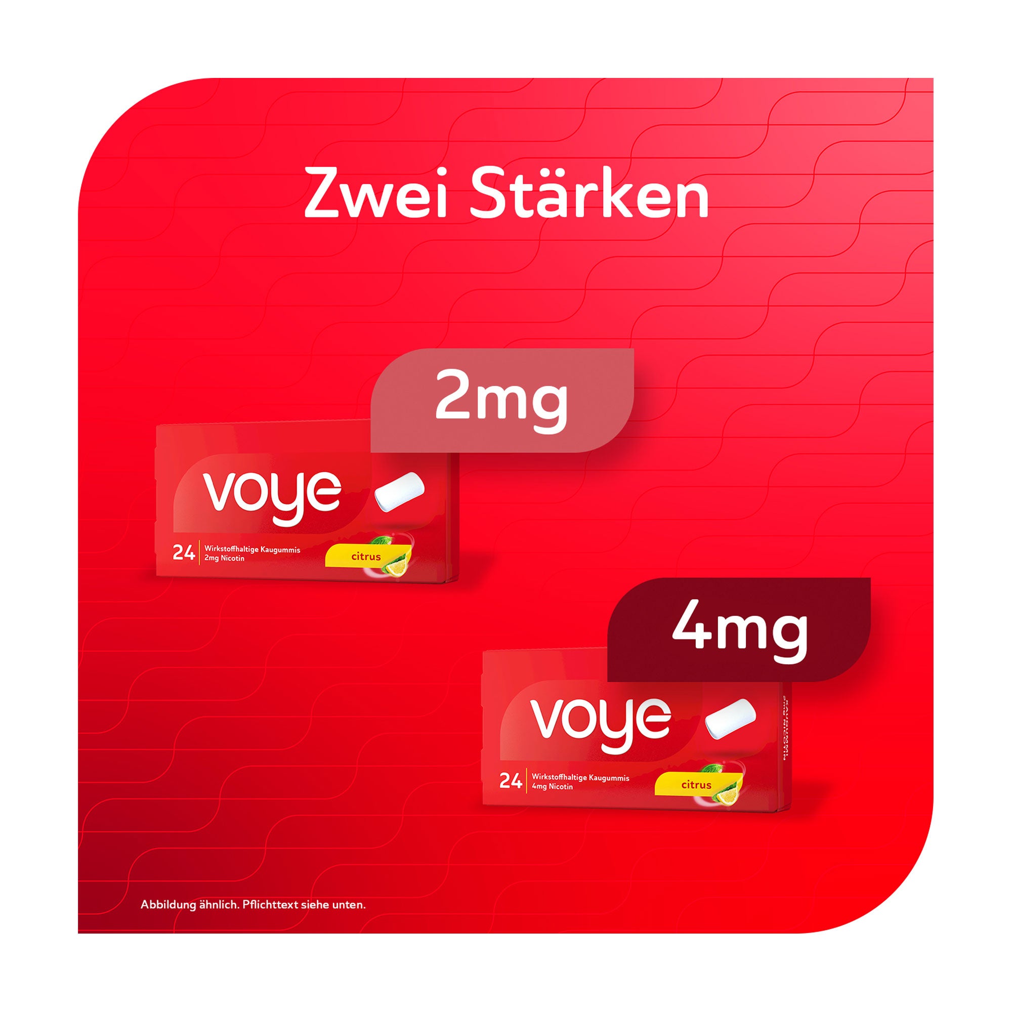 Grafik Voye Citrus Wirkstoffhaltiges Kaugummi in 2 mg oder 4 mg erhältlich