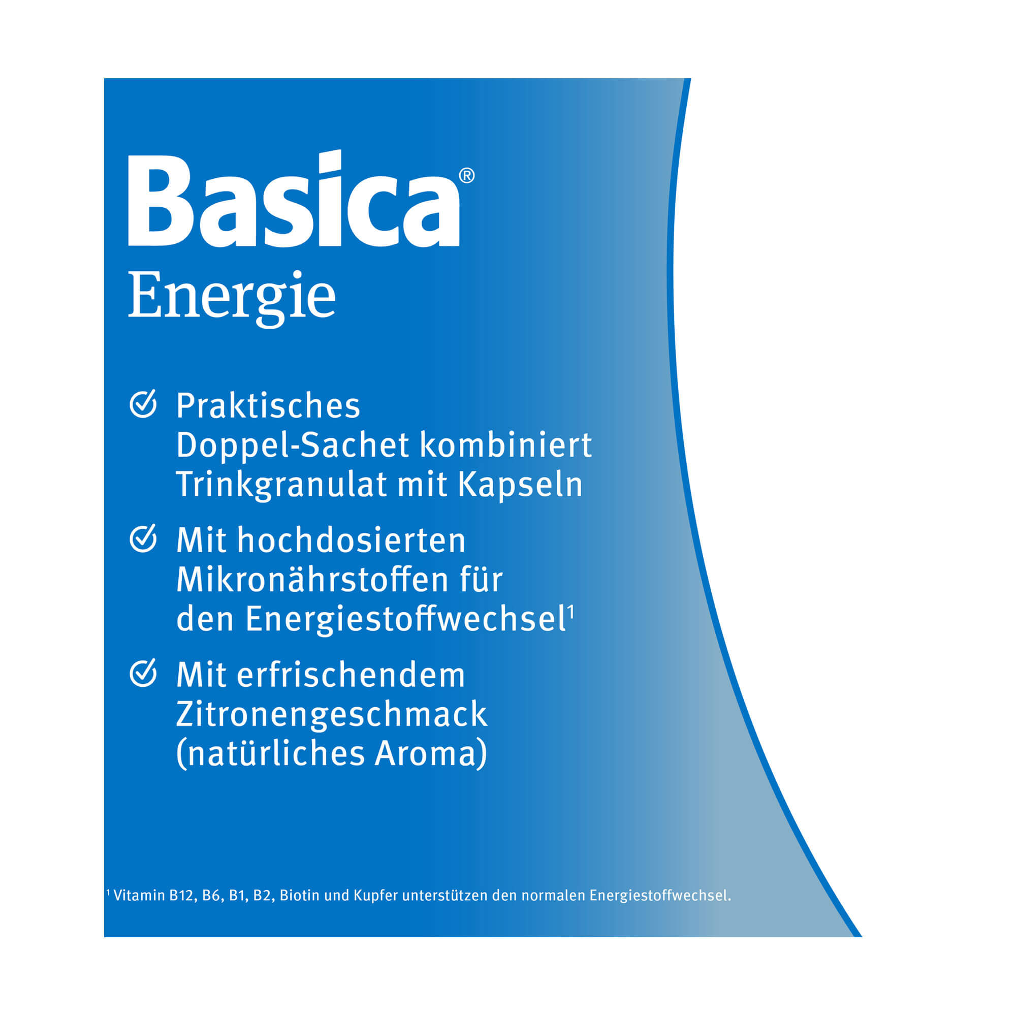 Grafik Basica Energie Kombipackung Trinkgranulat+Kapseln Produktmerkmale