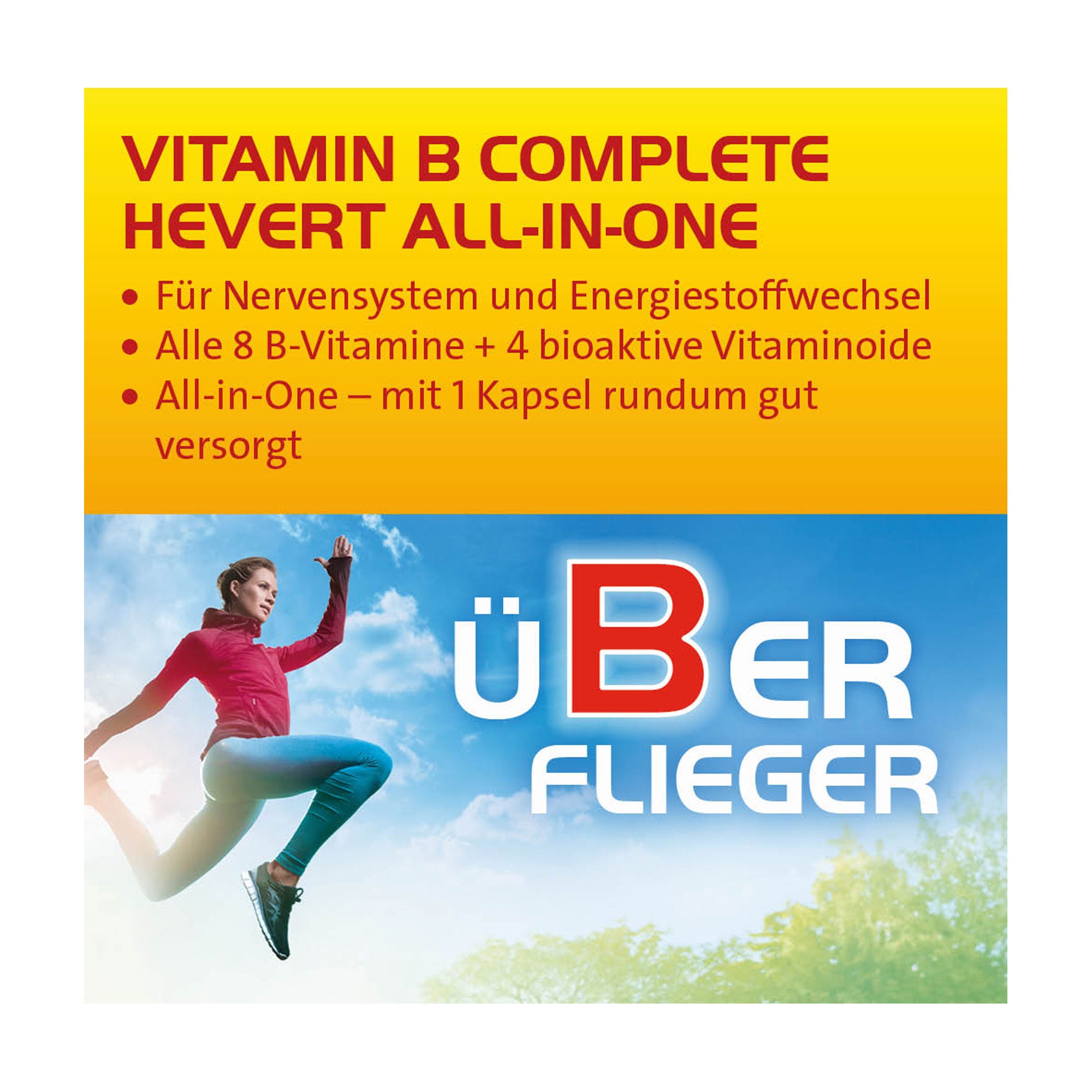 Grafik Vitamin B Complete Hevert All-in-One Kapseln Für Nervensystem und Energiestoffwechsel. Mit 1 Kapsel rundum gut versorgt