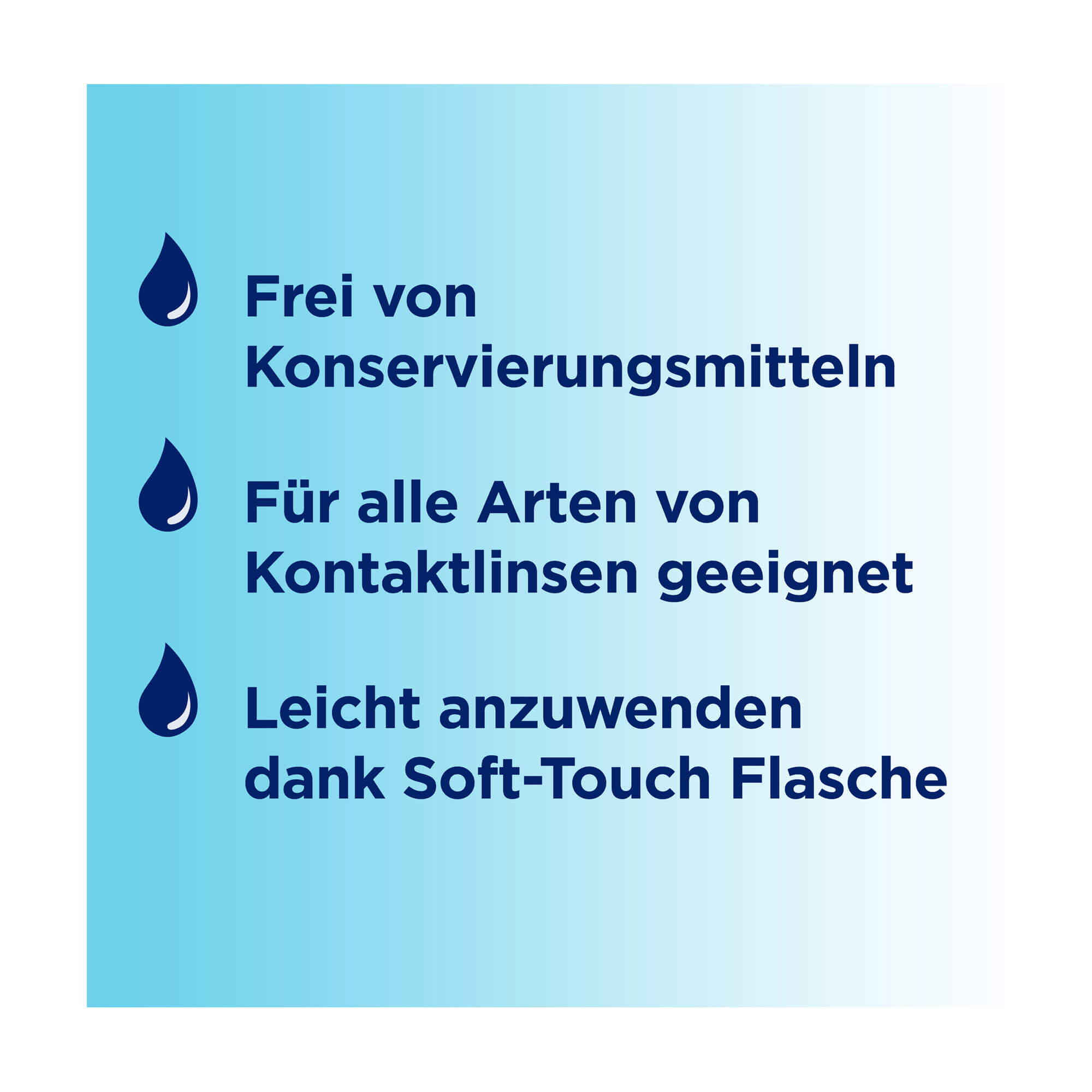 Grafik Bepanthen Augentropfen Frei von Konservierungsmitteln. Für alle Arten von Kontaktlinsten geeignet.