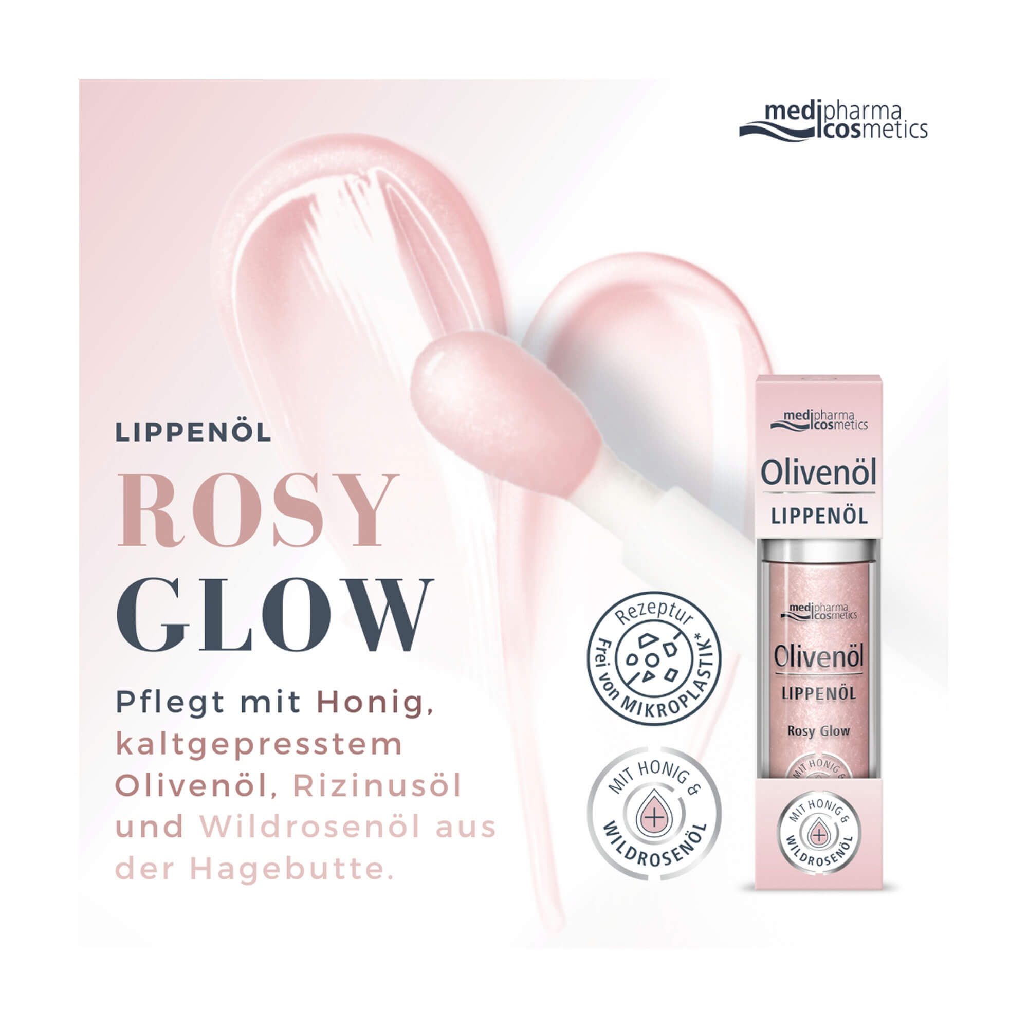 Grafik Olivenöl Lippenöl Rosy Glow Produktvorteile