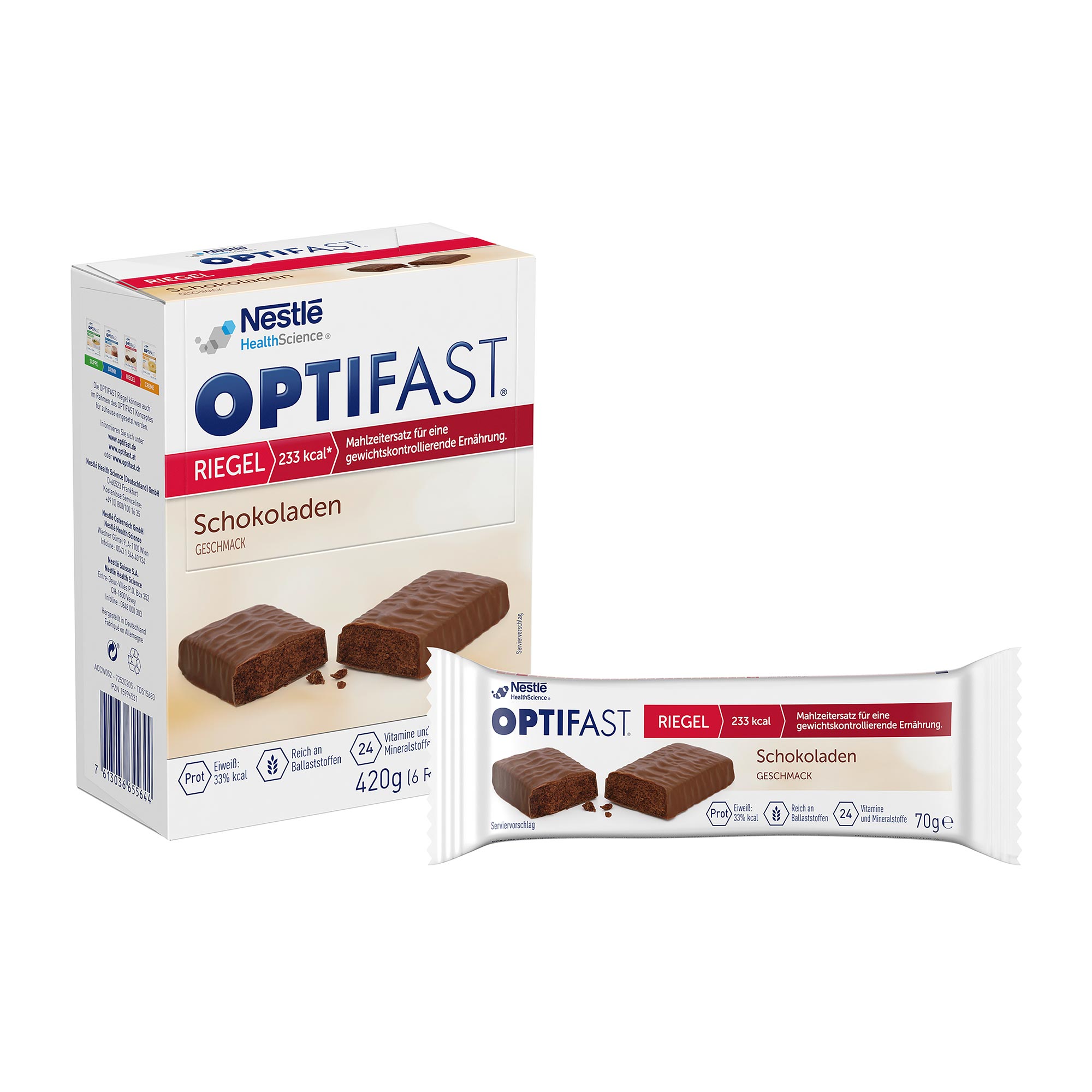 Optifast Riegel Schokolade Verpackung mit einzelnem Riegel