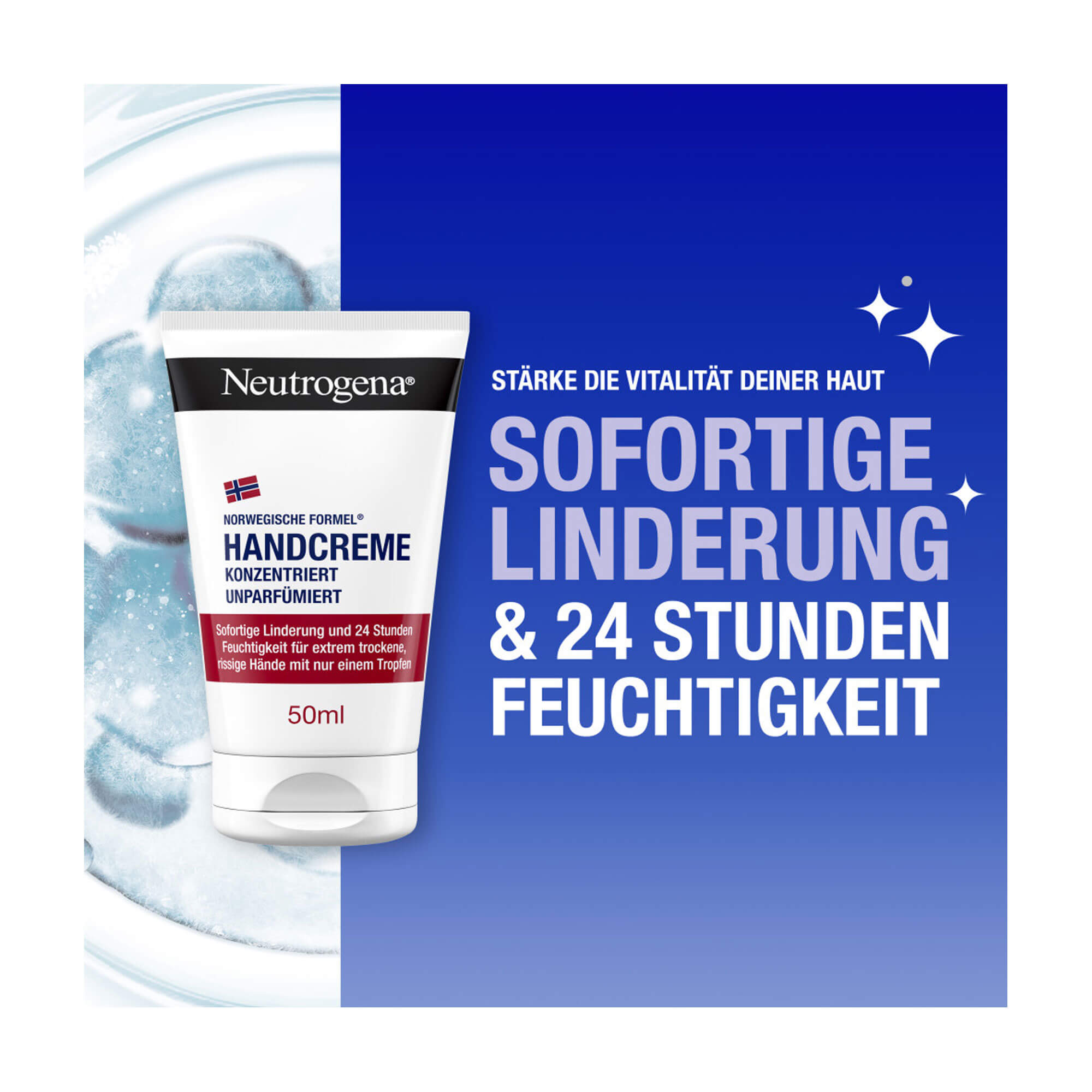 Grafik Neutrogena Norweg. Formel konzent. Handcreme unparfümiert Soforte Linderung & 24 Stunden Feuchtigkeit