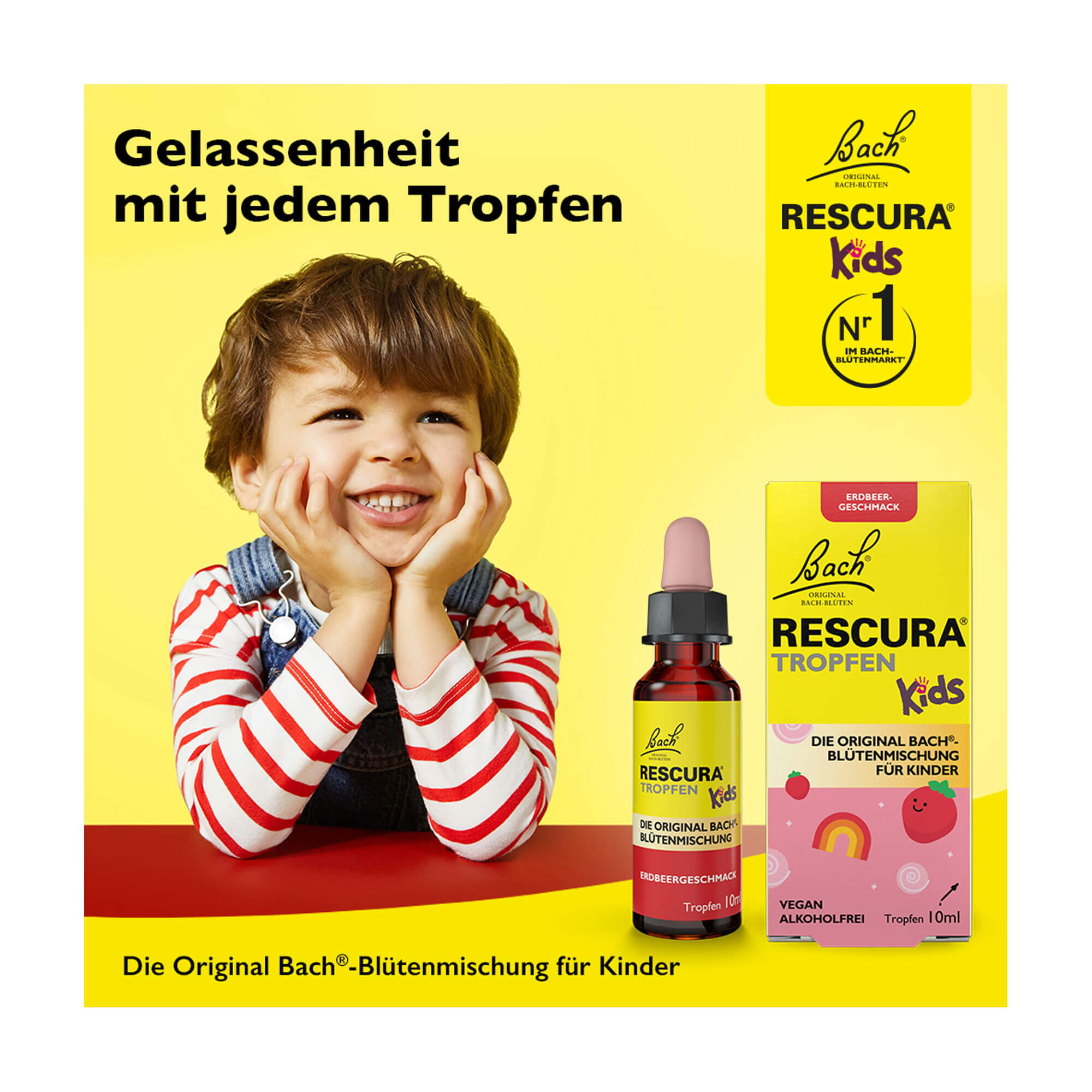 Grafik Bachblüten Original Rescura Kids Tropfen Erdbeer alkoholfrei Bach-Blütenmischung für Kinder