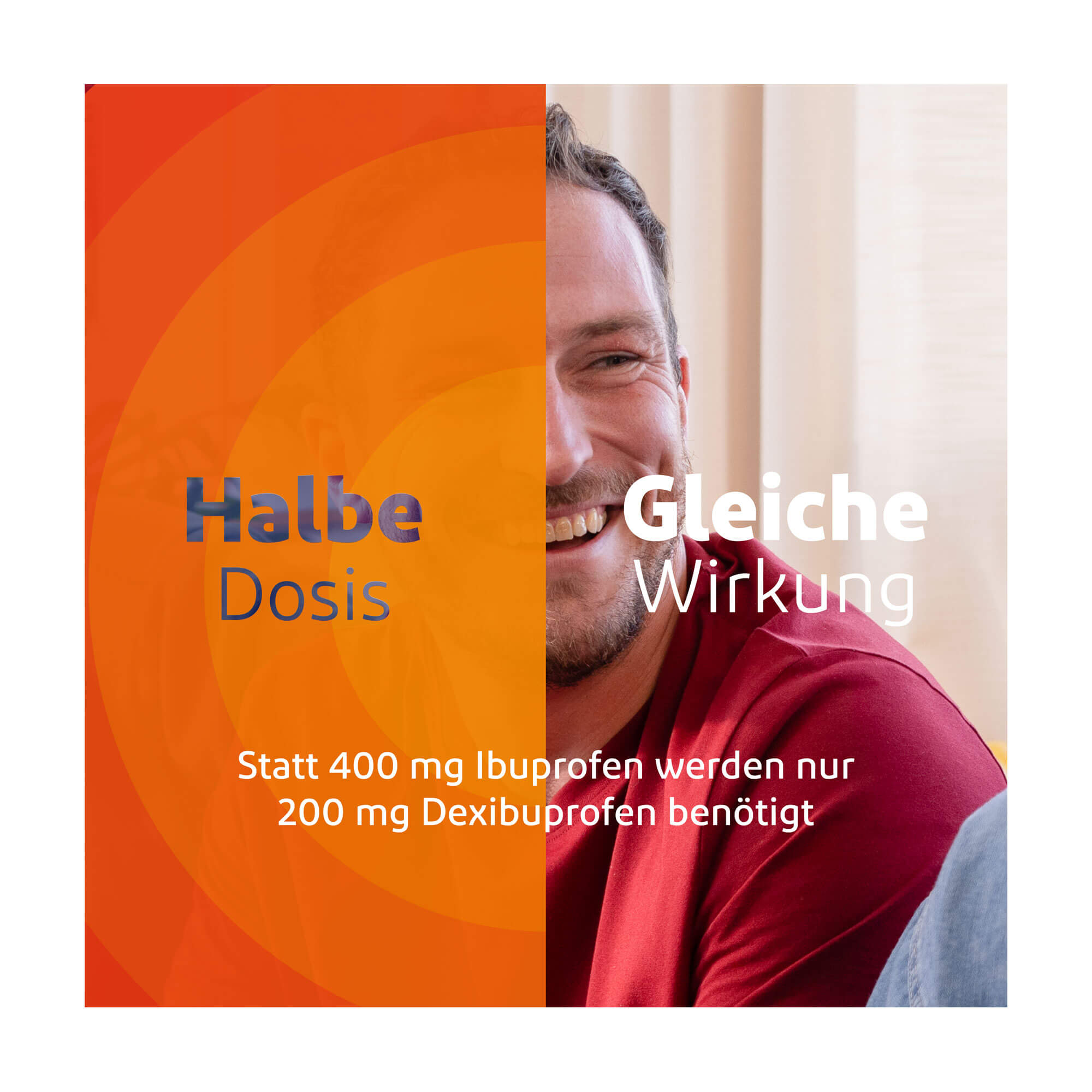 Grafik VoltaDexibu Schmerztabletten 200 mg Filmtabletten Statt 400 mg Ibuprofen werden nur 200 mg Dexibuprofen benötigt