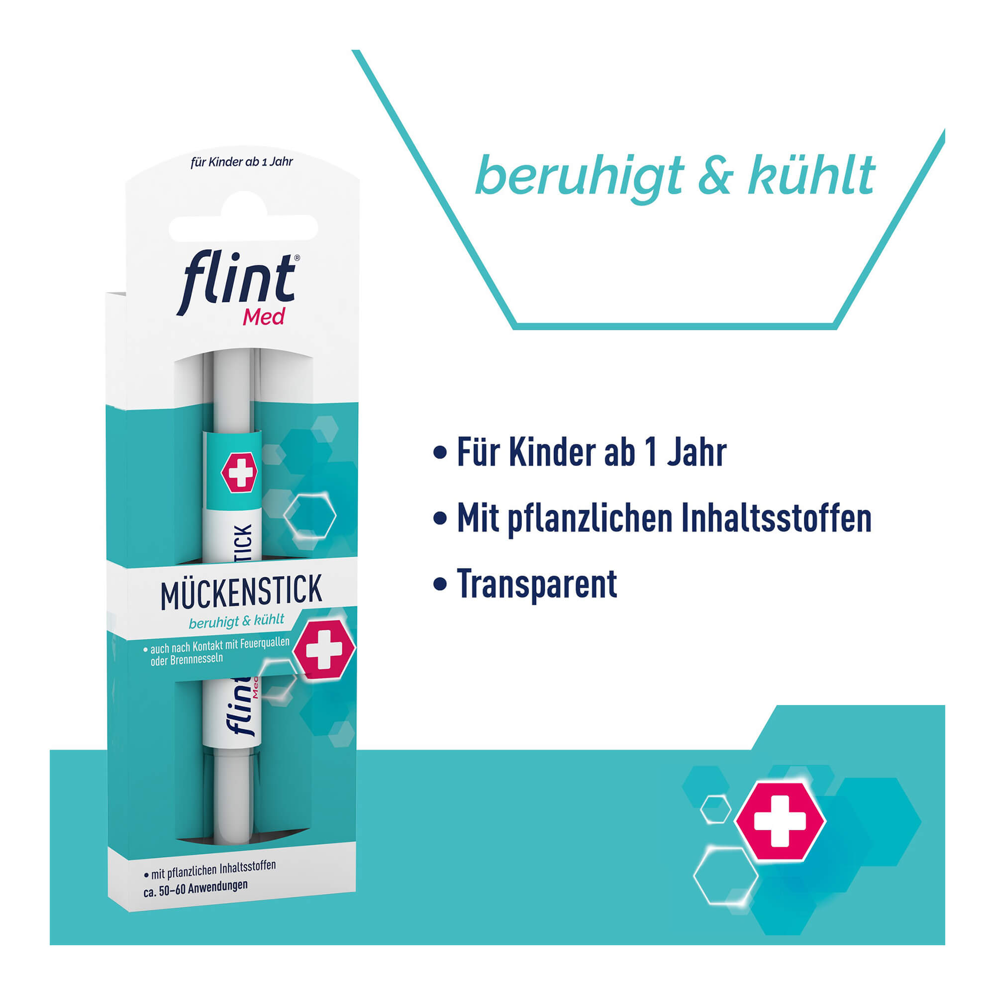 Grafik Flint Med Mückenstick Für Kinder ab 1 Jahr. Mit pflanzlichen Inhaltsstoffen. Transparent.