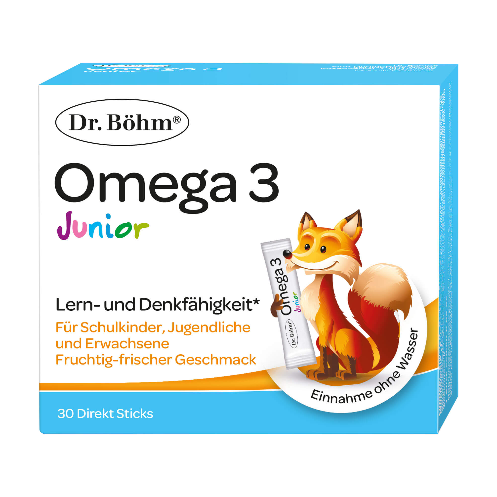 Nahrungsergänzungsmittel mit Omega-3, Vitamin C, Vitamin D und Magnesium. Fruchtig-frischer Geschmack.