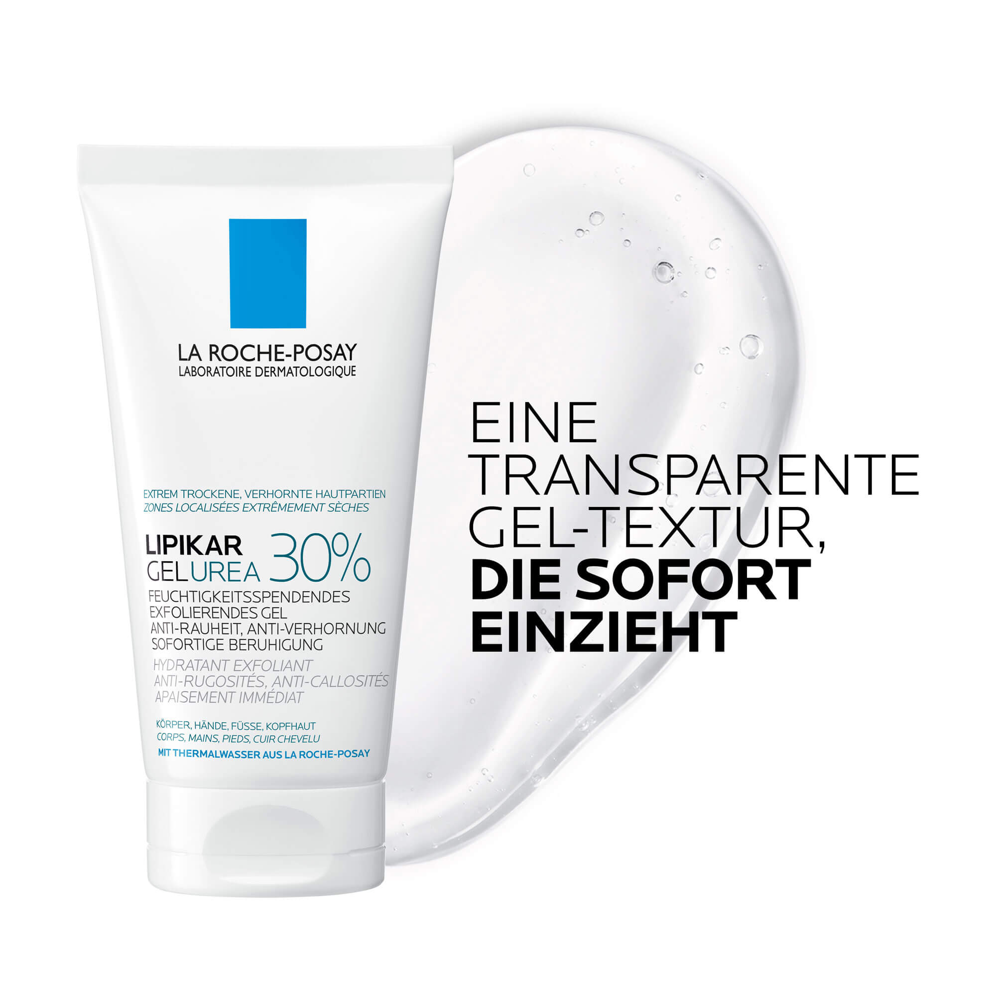 Grafik La Roche Posay Lipikar Gel Urea 30 % Transparente Gel-Textur, die sofort einzieht