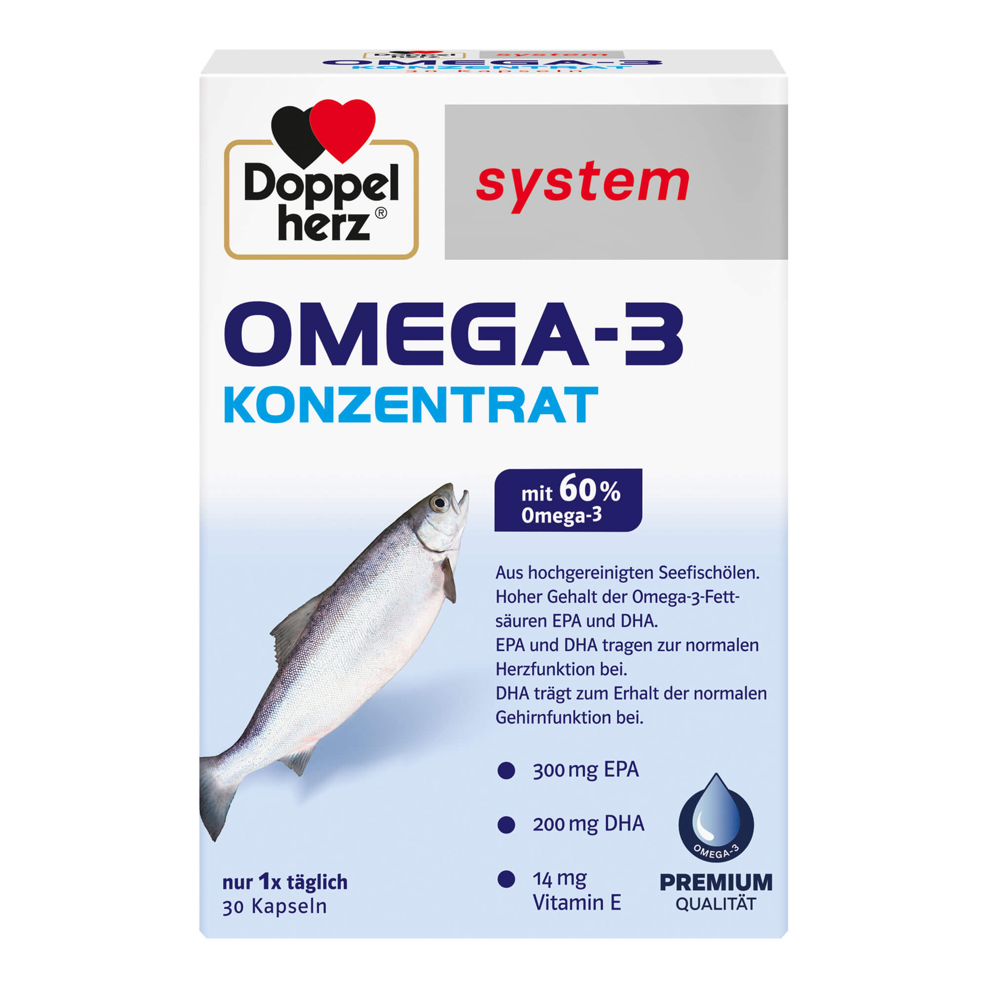 Nahrungsergänzungsmittek mit Omega-3 Konzentrat aus Seefischölen und Vitamin E.