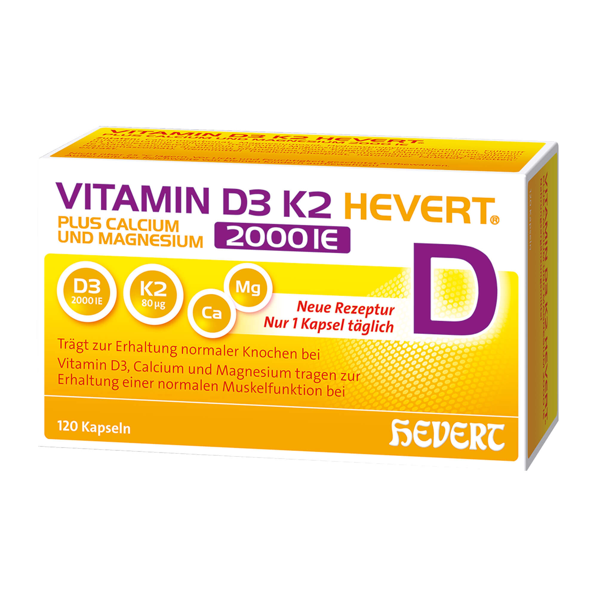 Nahrungsergänzungsmittel mit Vitamin D3, Vitamin K2, Calcium und Magnesium. Für gesunde Knochen und Muskeln. Ab 15 Jahre.