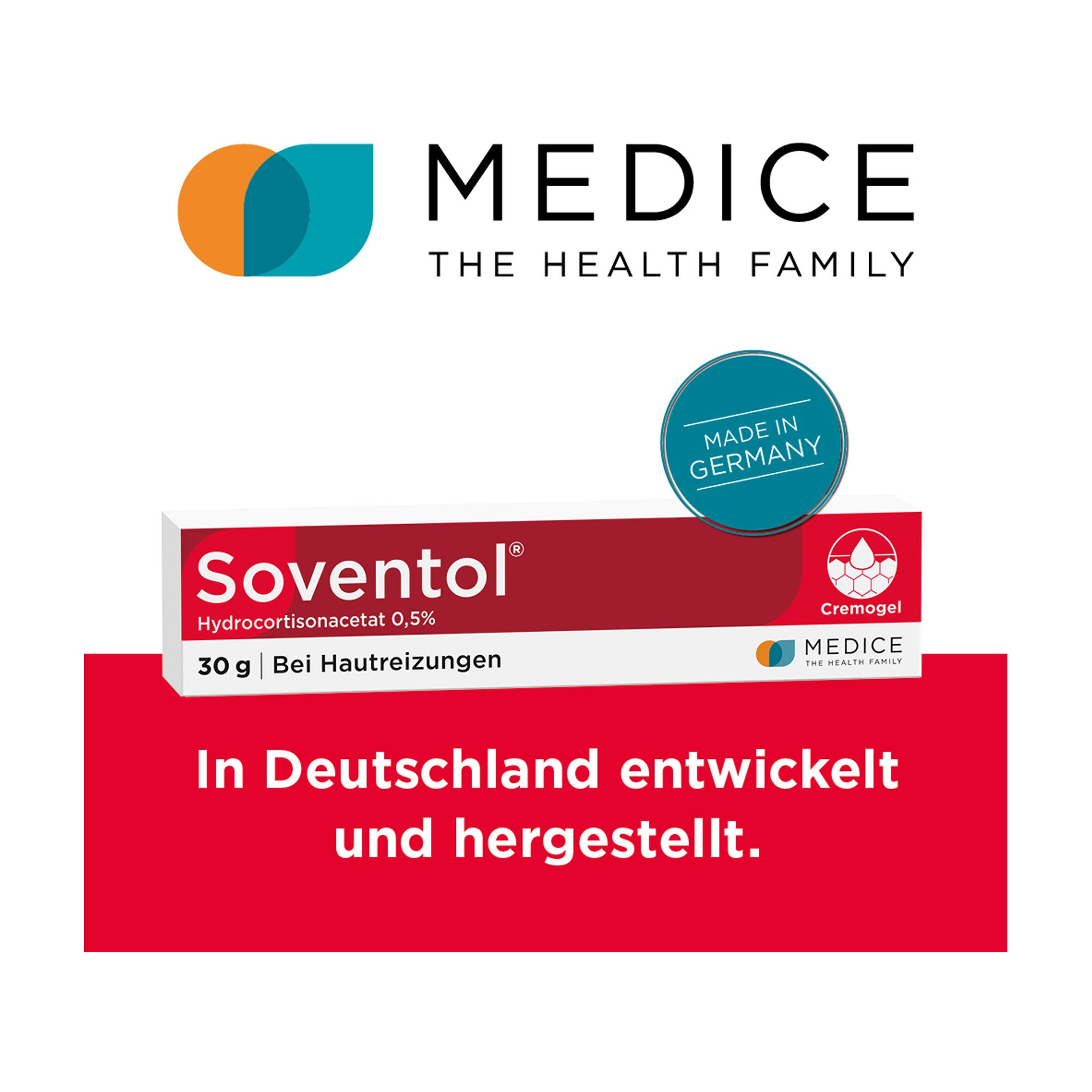 Grafik Soventol Hydrocortisonacetat 0,5 % Creme In Deutschland entwickelt und hergestellt