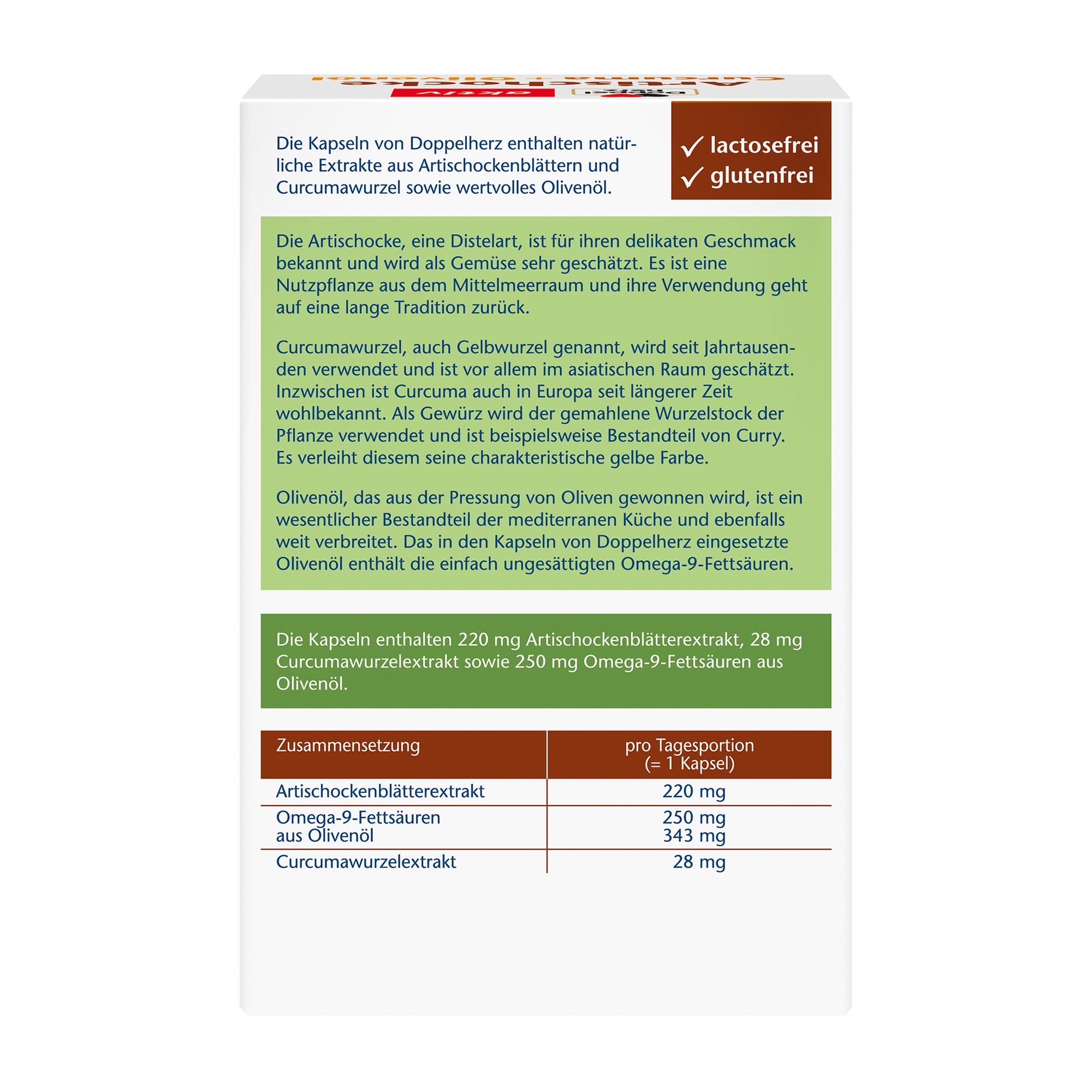 Doppelherz aktiv Artischocke Curcuma+Olivenöl Kapseln Rückseite