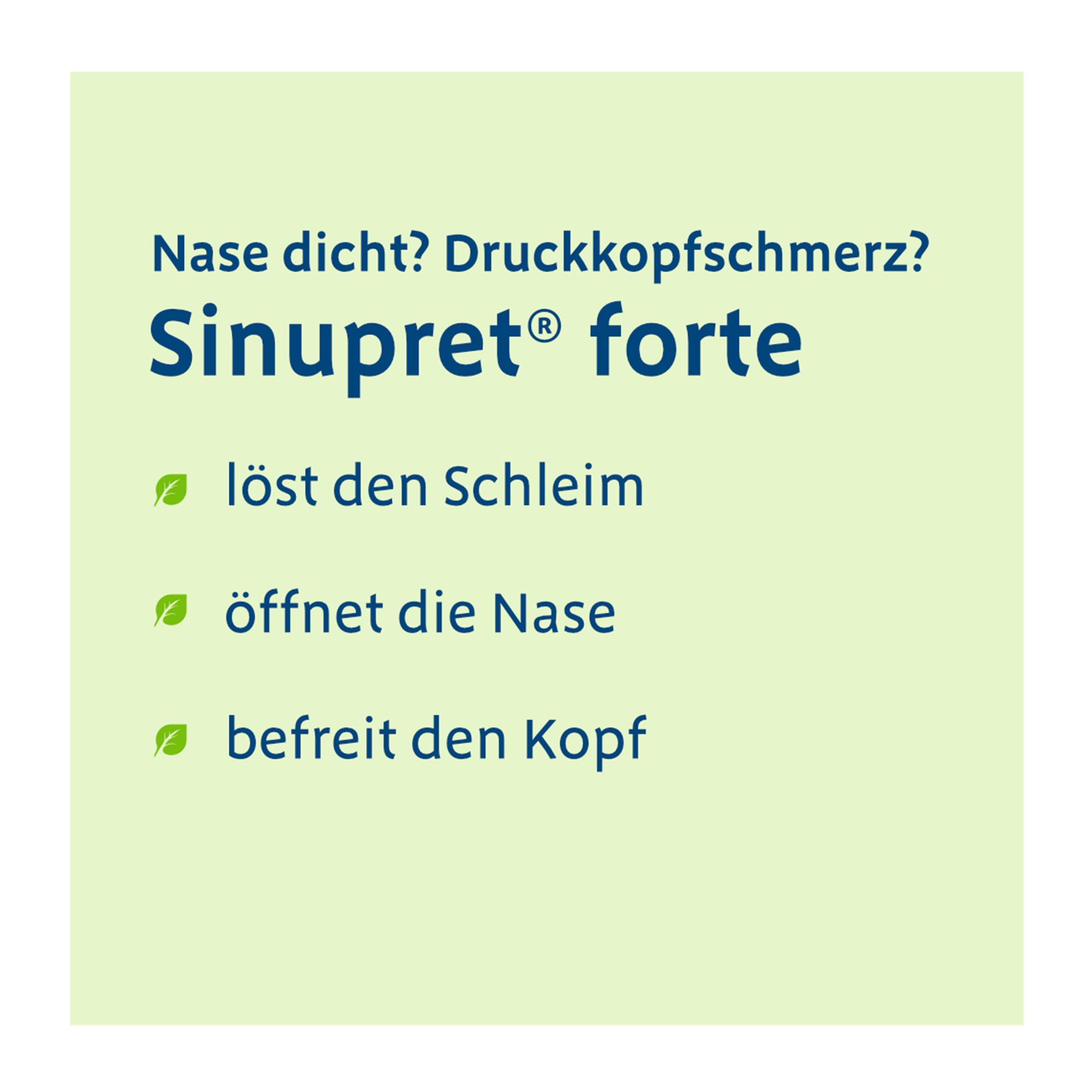 Grafik Sinupret Forte Überzogene Tabletten löst den Schleim, öffnet die Nase und befreit den Kopf