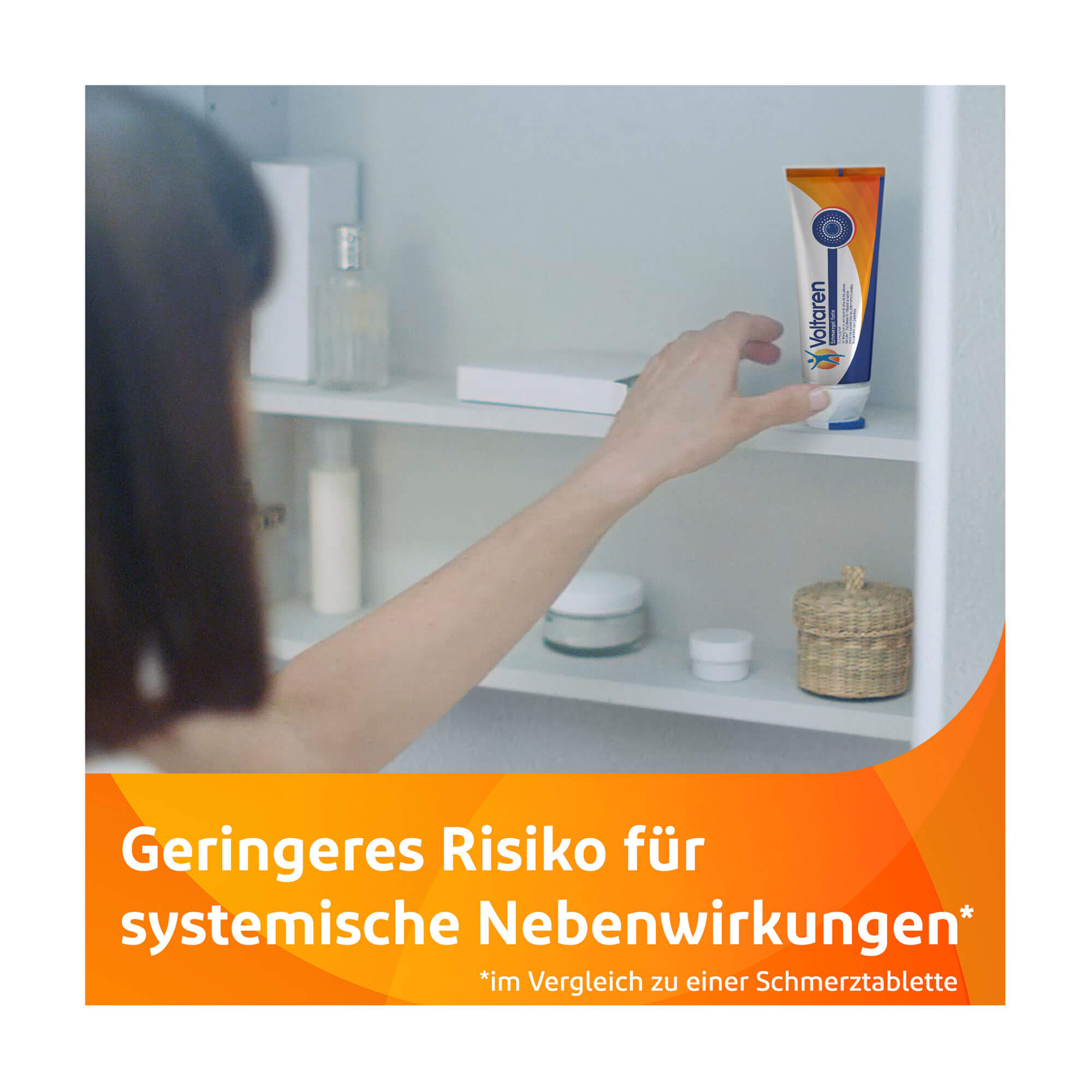 Grafik Voltaren Schmerzgel forte 23,2 mg/g Geringeres Risiko für systemische Nebenwirkungen im Vergleich zu einer Schmerztablette