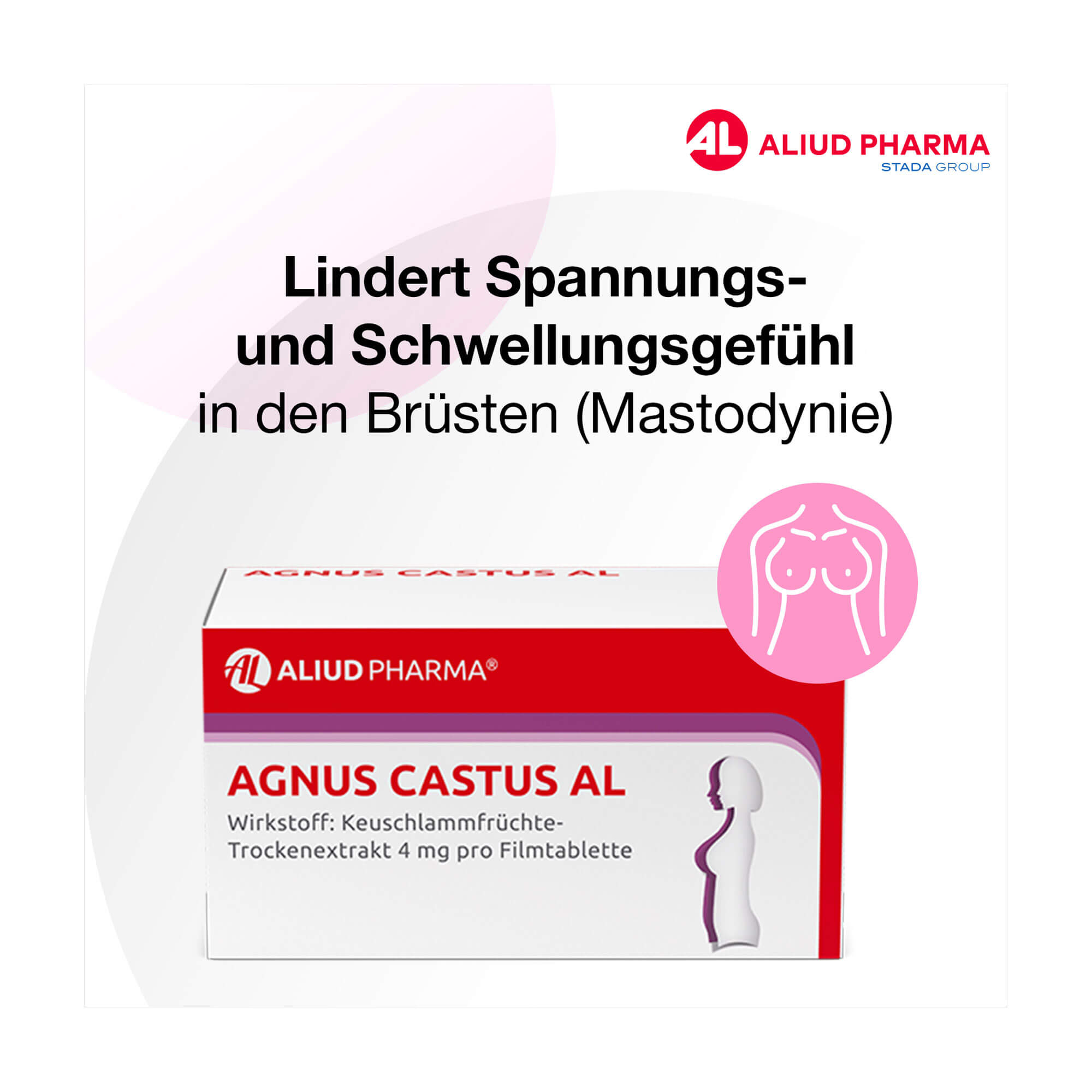 Grafik Agnus Castus AL Filmtabletten Lindert Spannungs- und Schellungsgefühl in den Brüsten