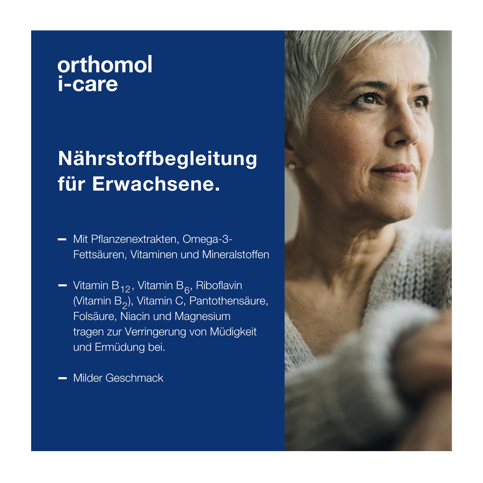 Orthomol i-care mit Pflanzenextrakten und Omega-3 Fettsäuren sowie Vitaminen und Mineralstoffen