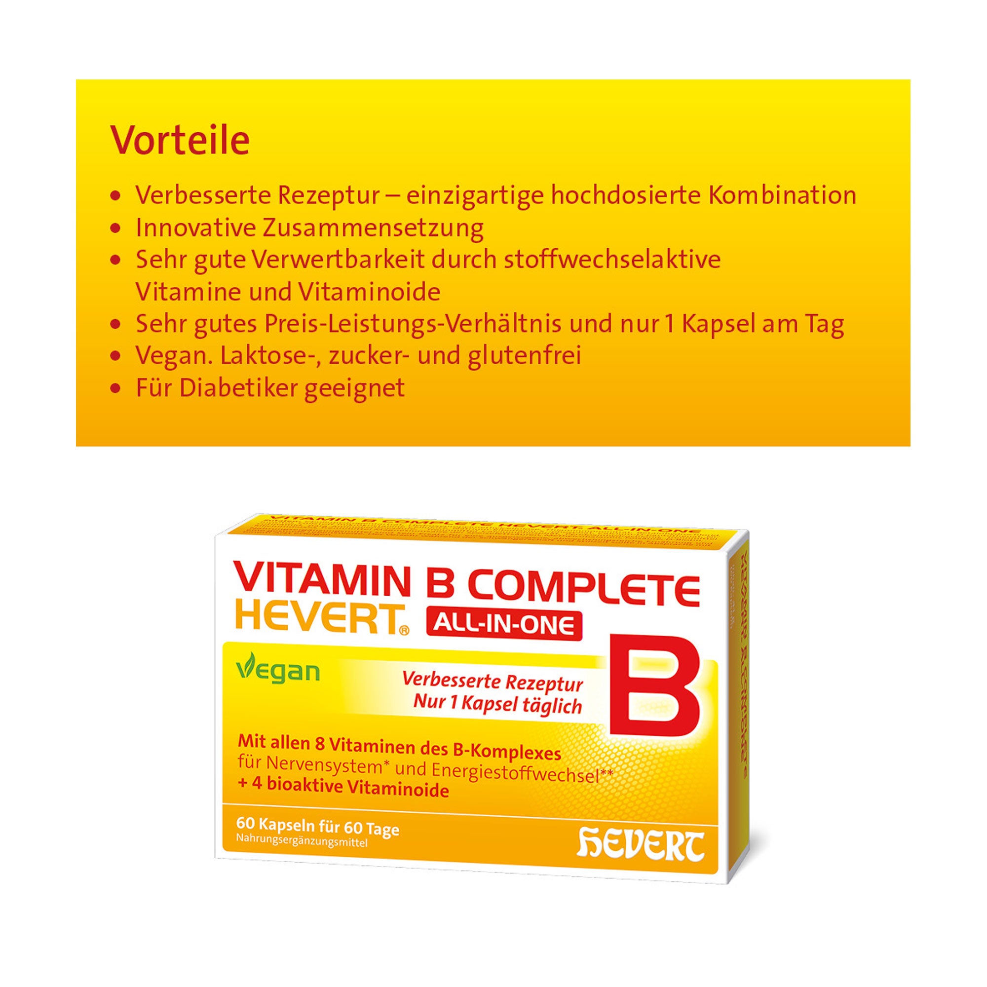 Grafik Vitamin B Complete Hevert All-in-One Kapseln Produktvorteile