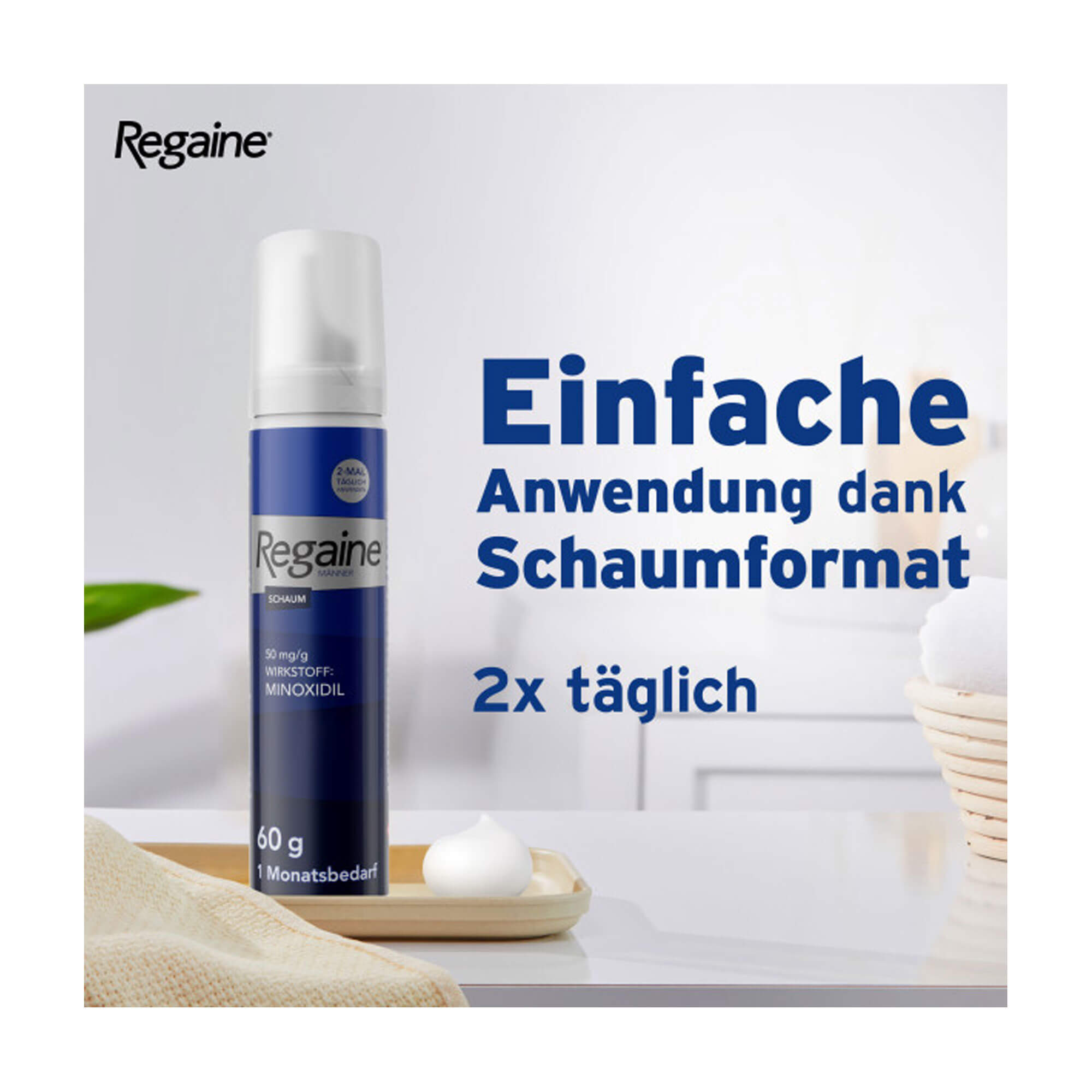 Grafik Regaine Männer Schaum Einfache Anwendung. 2x täglich.