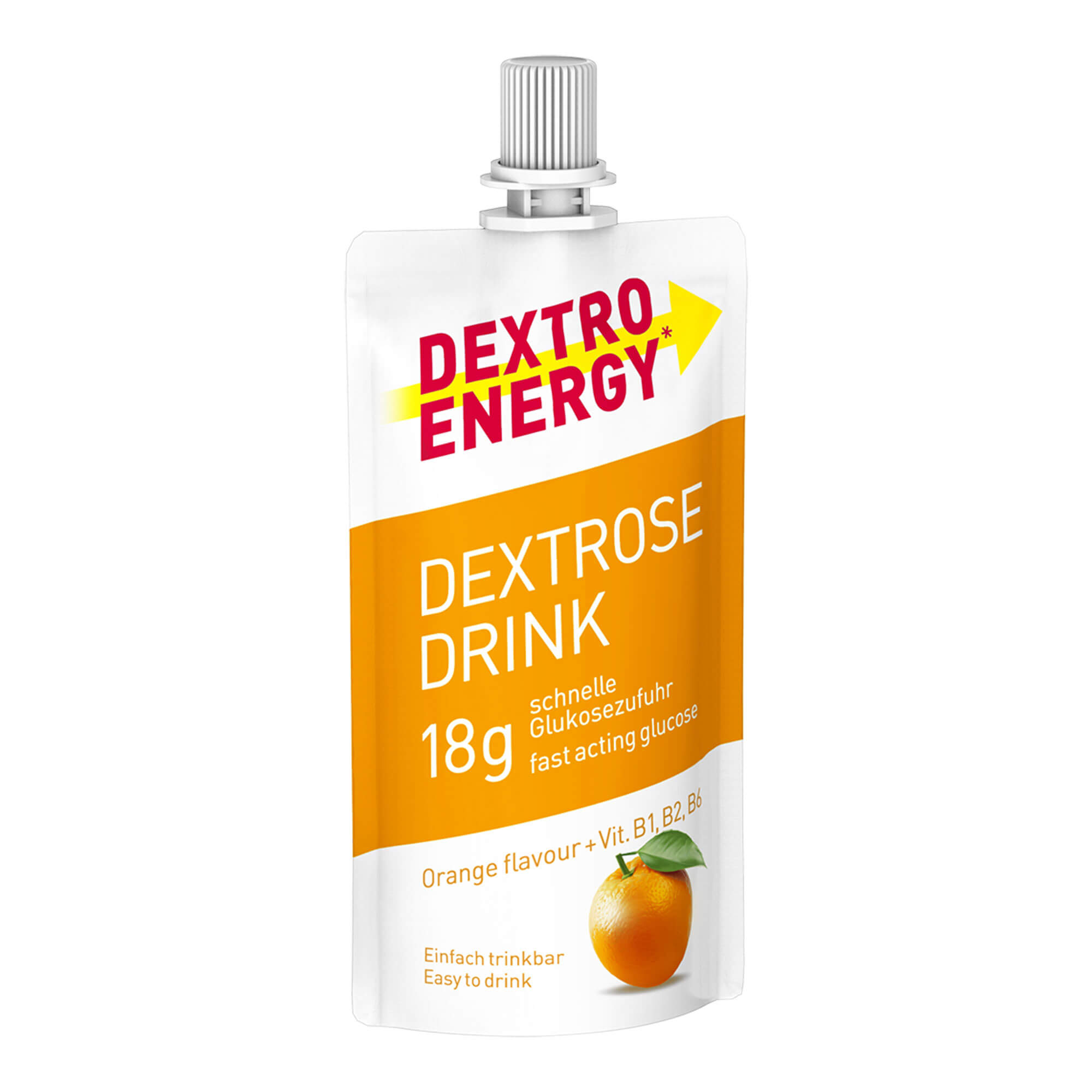 Die flüssige Alternative zu Dextrose-Täfelchen. Mit fruchtigem Orangen-Geschmack.