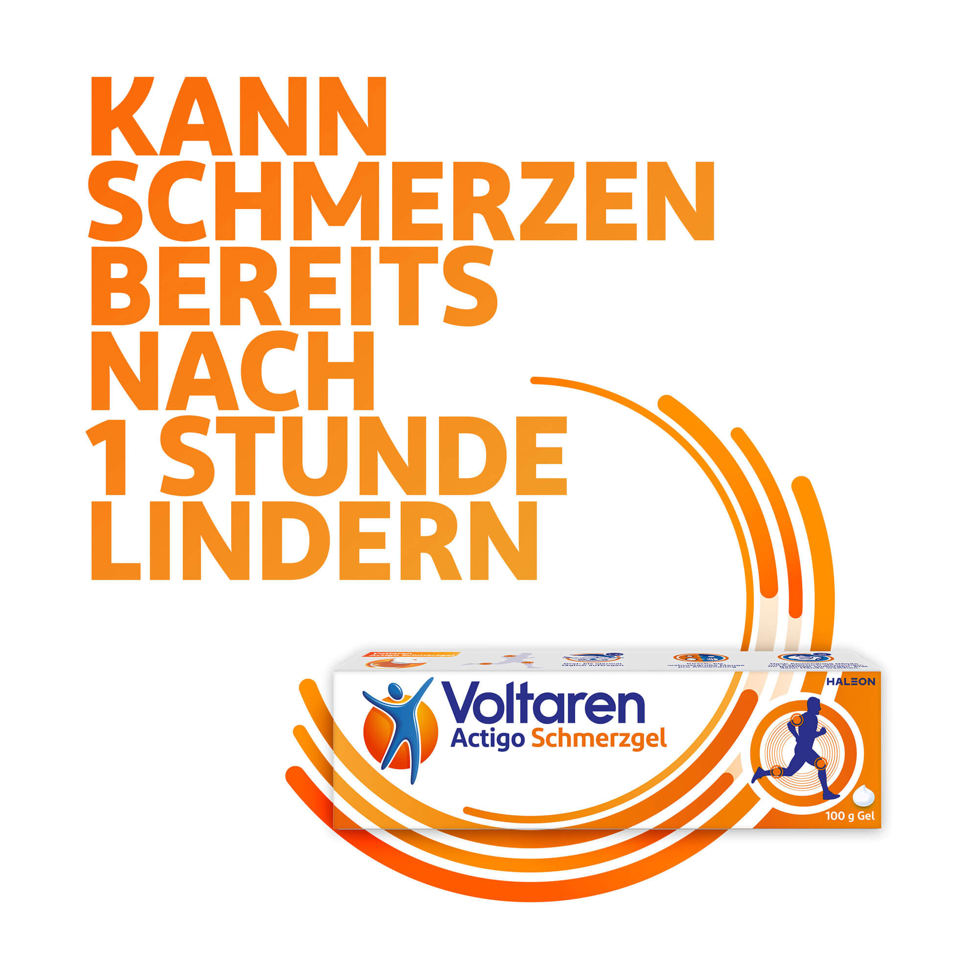 Grafik Voltaren Actigo Schmerzgel 11,6 mg/g Gel kann Schmerzen bereits nach 1 Stunde lindern