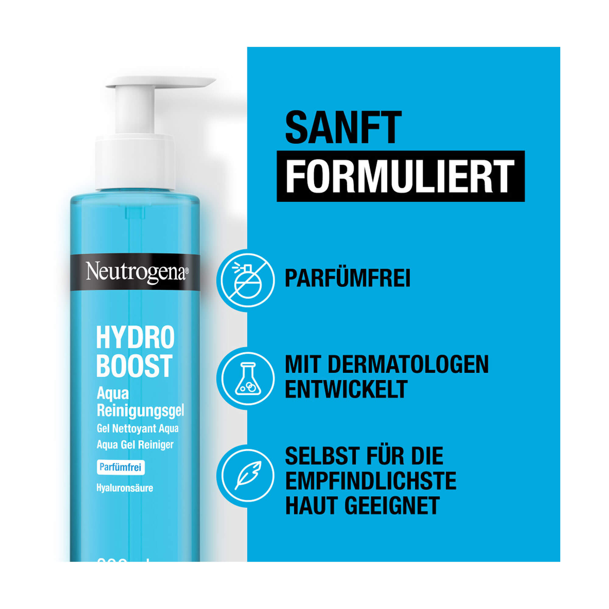 Grafik Neutrogena Hydro Boost Aqua Parfümfreies Reinigungsgel Produktmerkmale