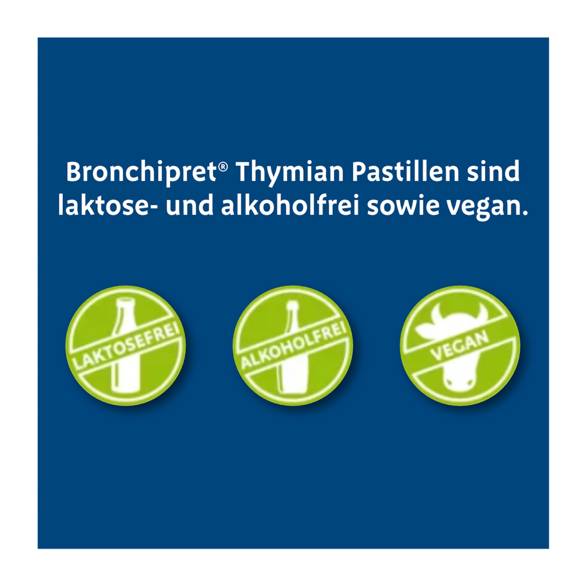 Grafik Bronchipret Thymian Pastillen sind laktose- und alkoholfrei sowie vegan