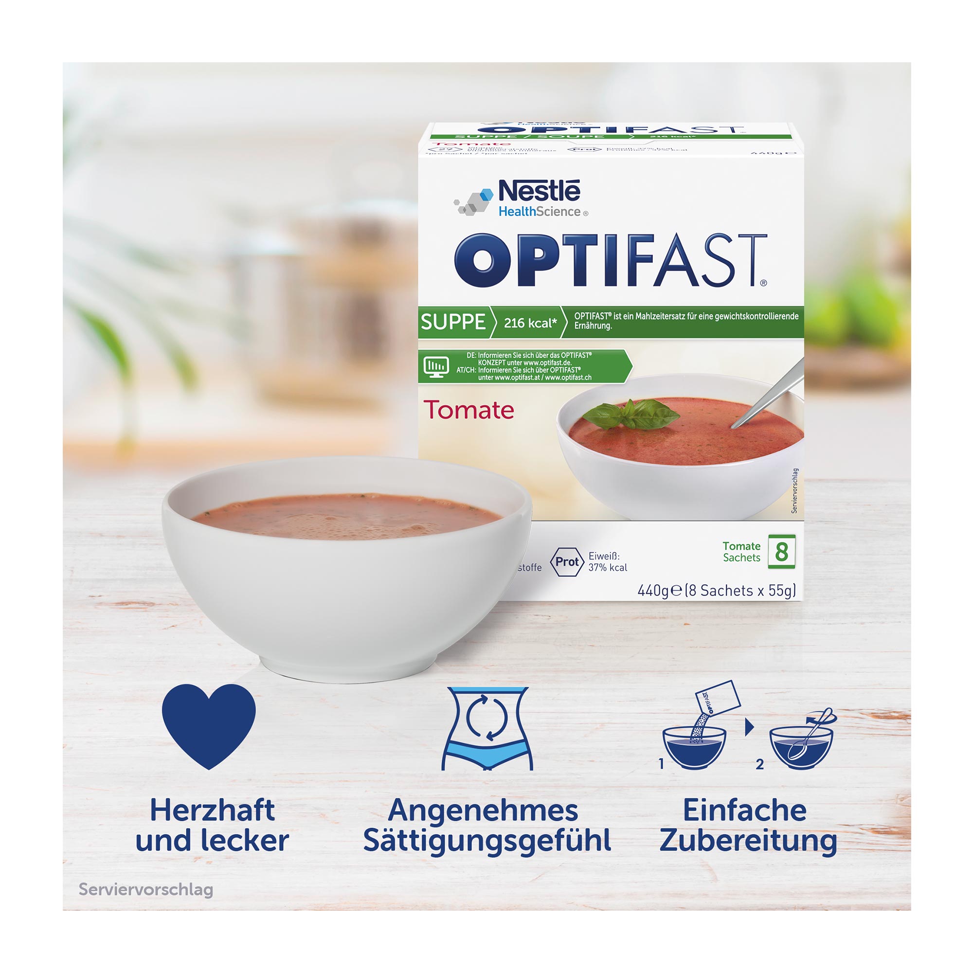 Grafik Optifast home Suppe Tomate Pulver Vorteile