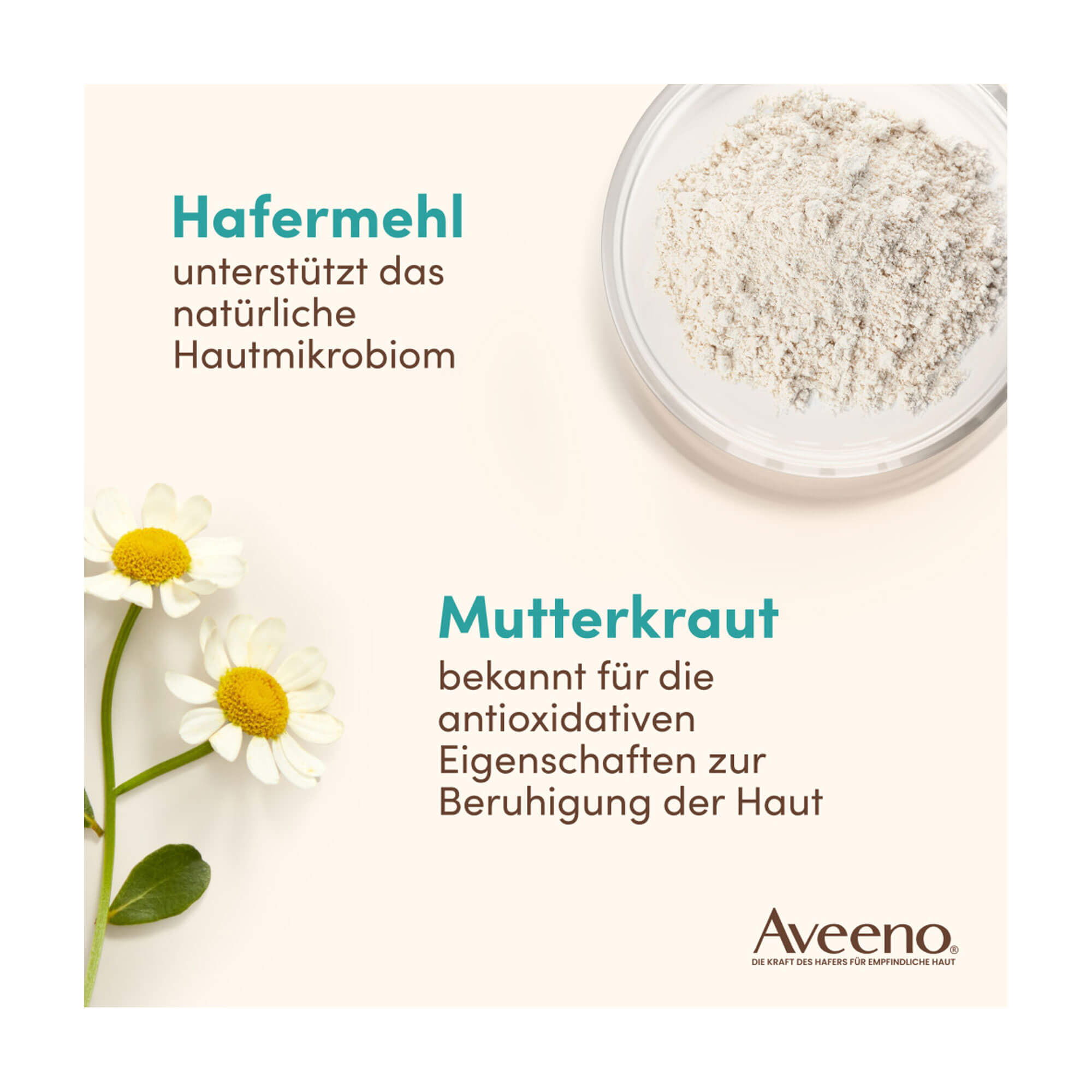 Grafik Aveeno CALM+RESTORE Nährender Hafer Gesichtsreiniger Mit Hafermehl und Mutterkraut