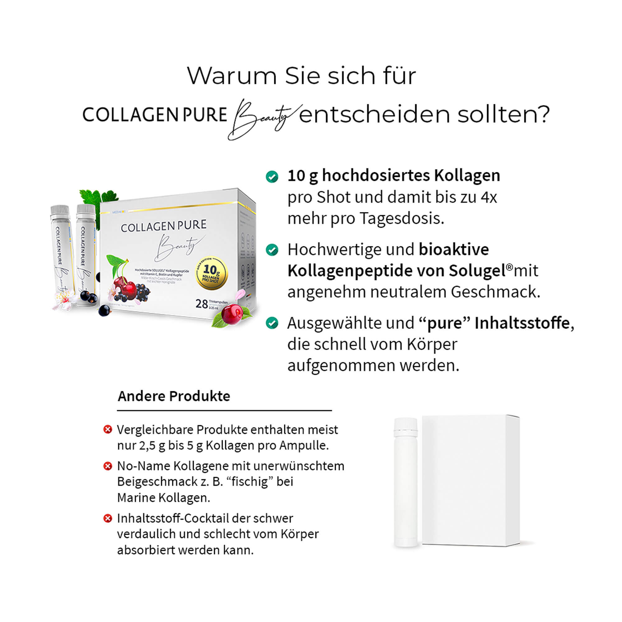 Grafik Collagen Pure Beauty 10 g Kollagen hochdosiertes Gold Produktvorteile