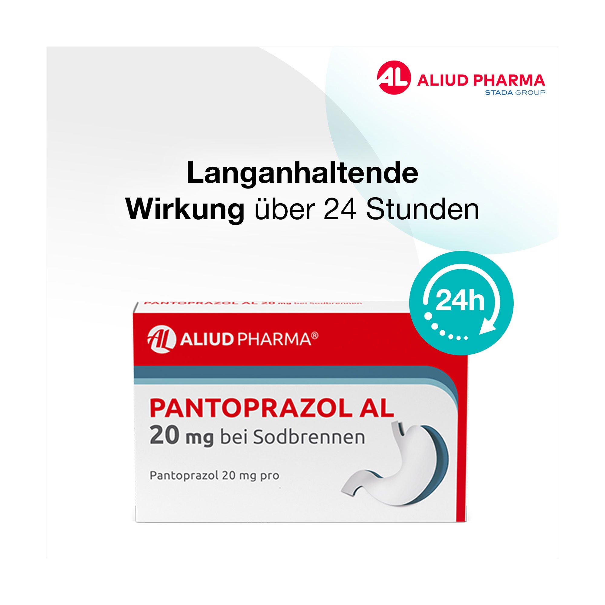 Grafik Pantoprazol AL 20 mg bei Sodbrennen Langanhaltende Wirkung über 24 Stunden