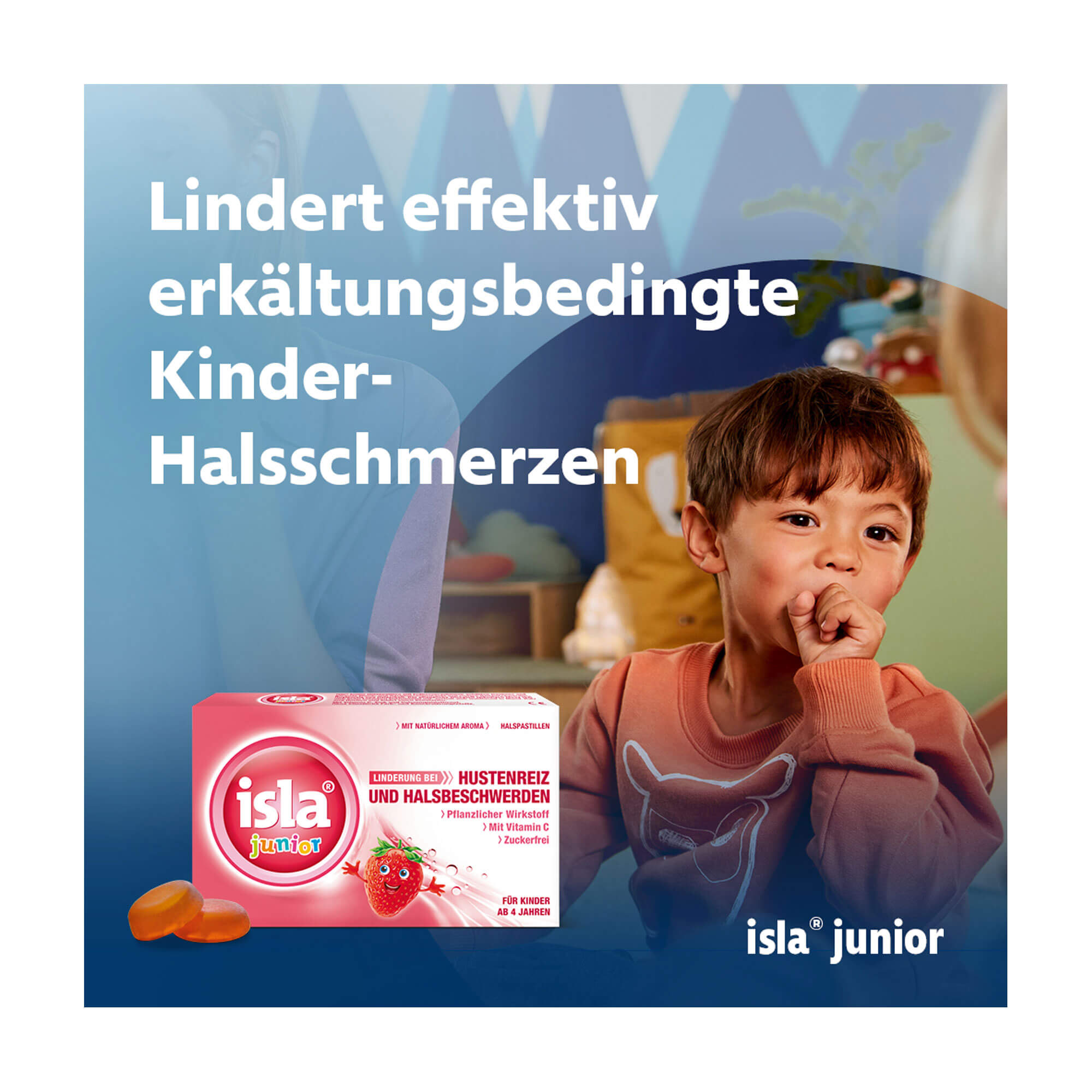 Grafik isla junior Halspastillen bei Kinderhalsschmerzen lindert effektiv erkältungsbedingte Kinderhalsschmerzen