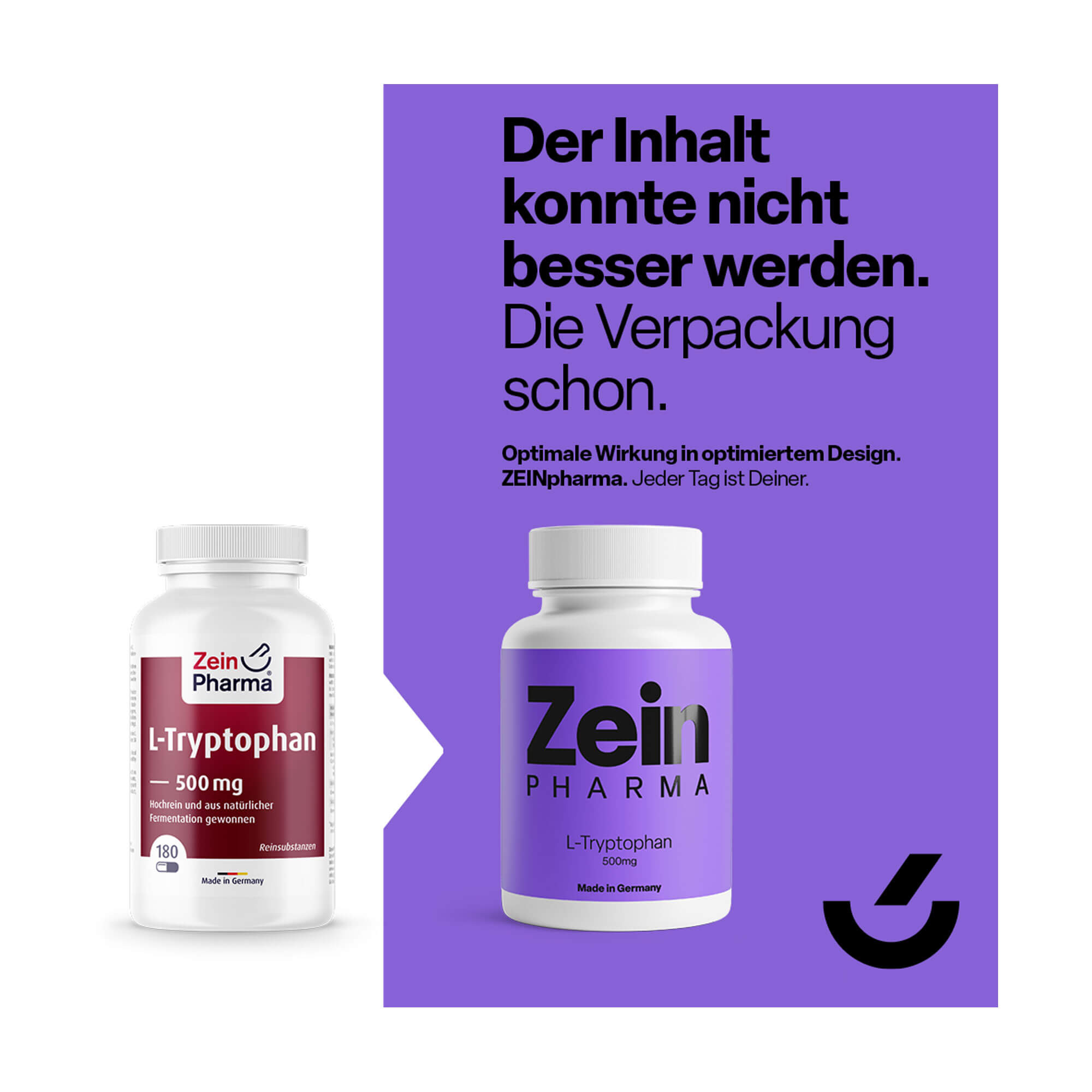 Grafik L-Tryptophan 500 mg Kapseln Änderung des Packungsdesigns