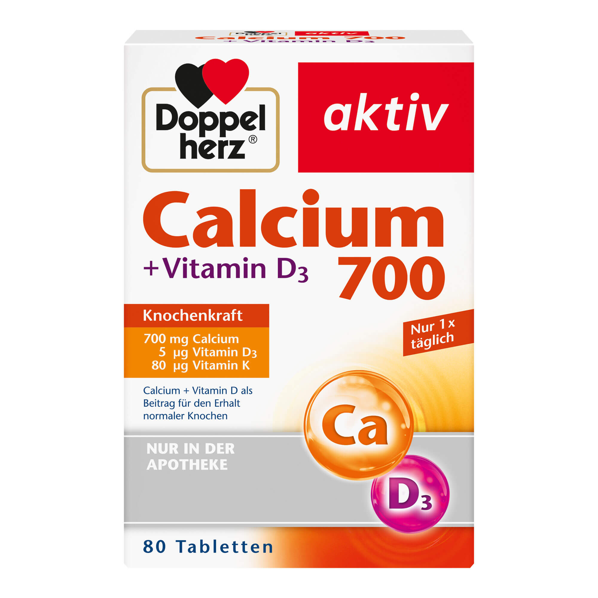 Nahrungsergänzungsmittel mit Calcium, Vitamin D und Vitamin K.