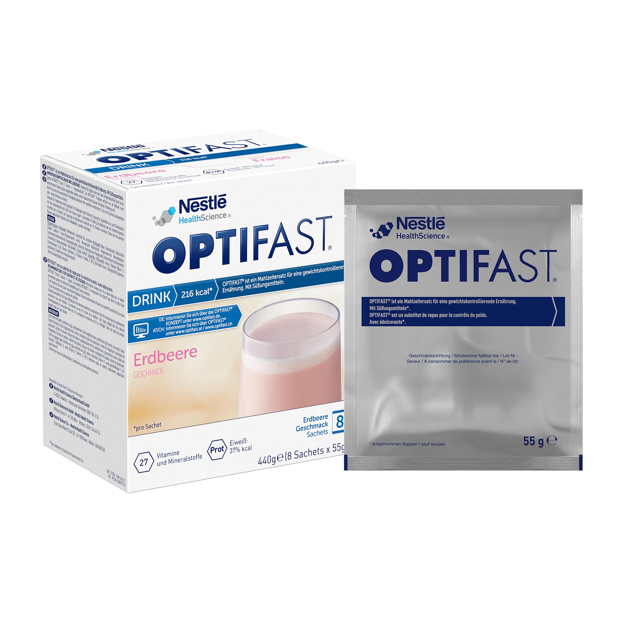 Optifast home Drink Erdbeere Pulver Verpackung mit Sachet