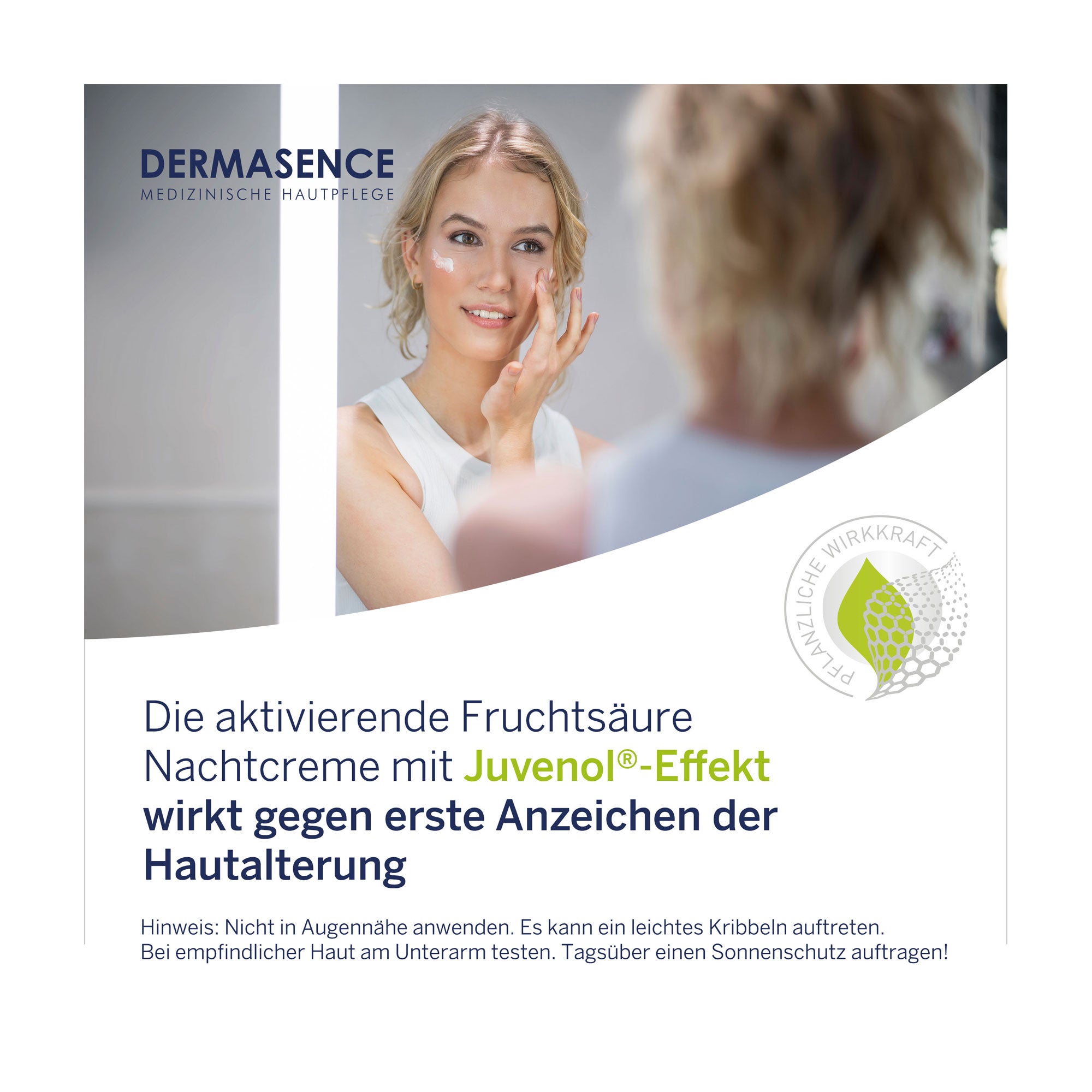 Grafik Dermasence Hyalusome Aktivierende Fruchtsäure Creme Wirkt mit Jubenol-Effekt gegen erste Anzeichen der Hautalterung