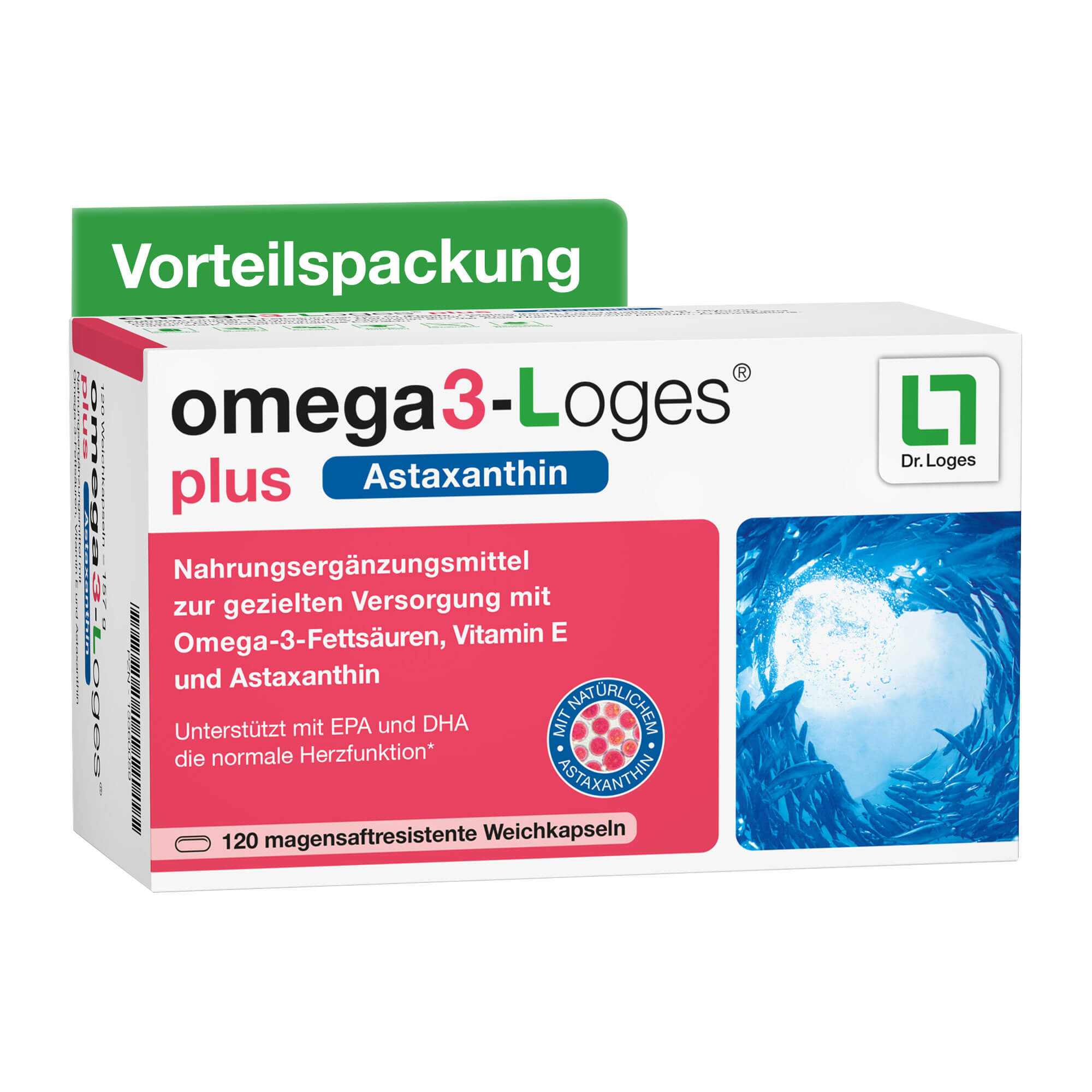 Nahrungsergänzungsmittel zur gezielten Versorgung mit Omega-3-Fettsäuren, Vitamin E und Astaxanthin.