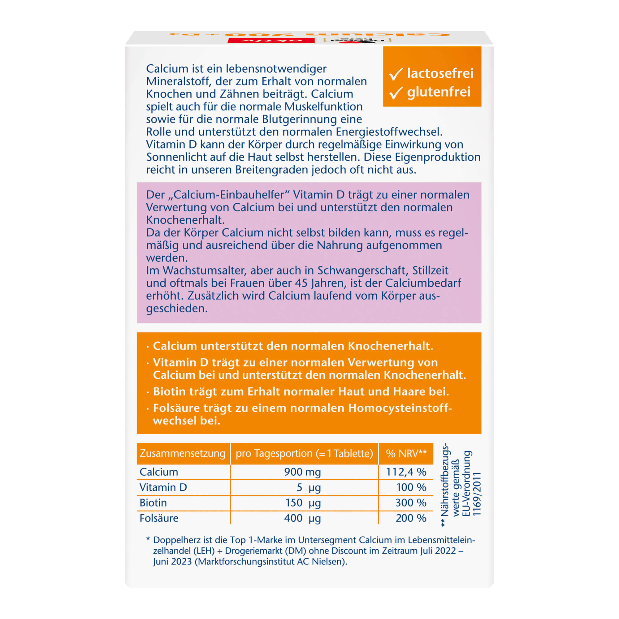 Doppelherz aktiv Calcium 900 + D3 Tabletten Rückseite