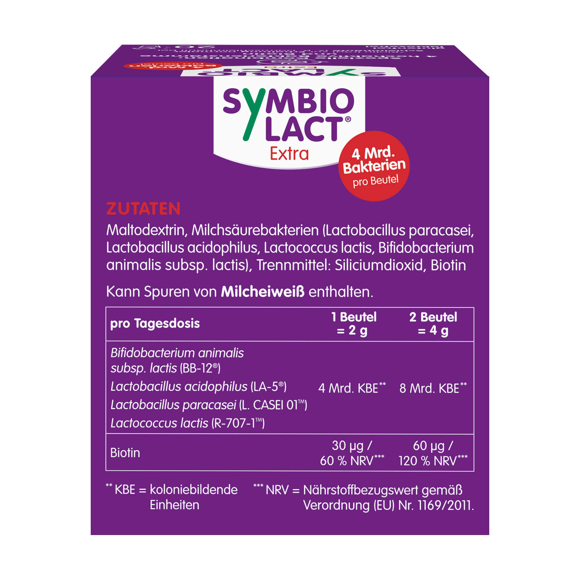 SymbioLact Extra Pulver Packungsrückseite