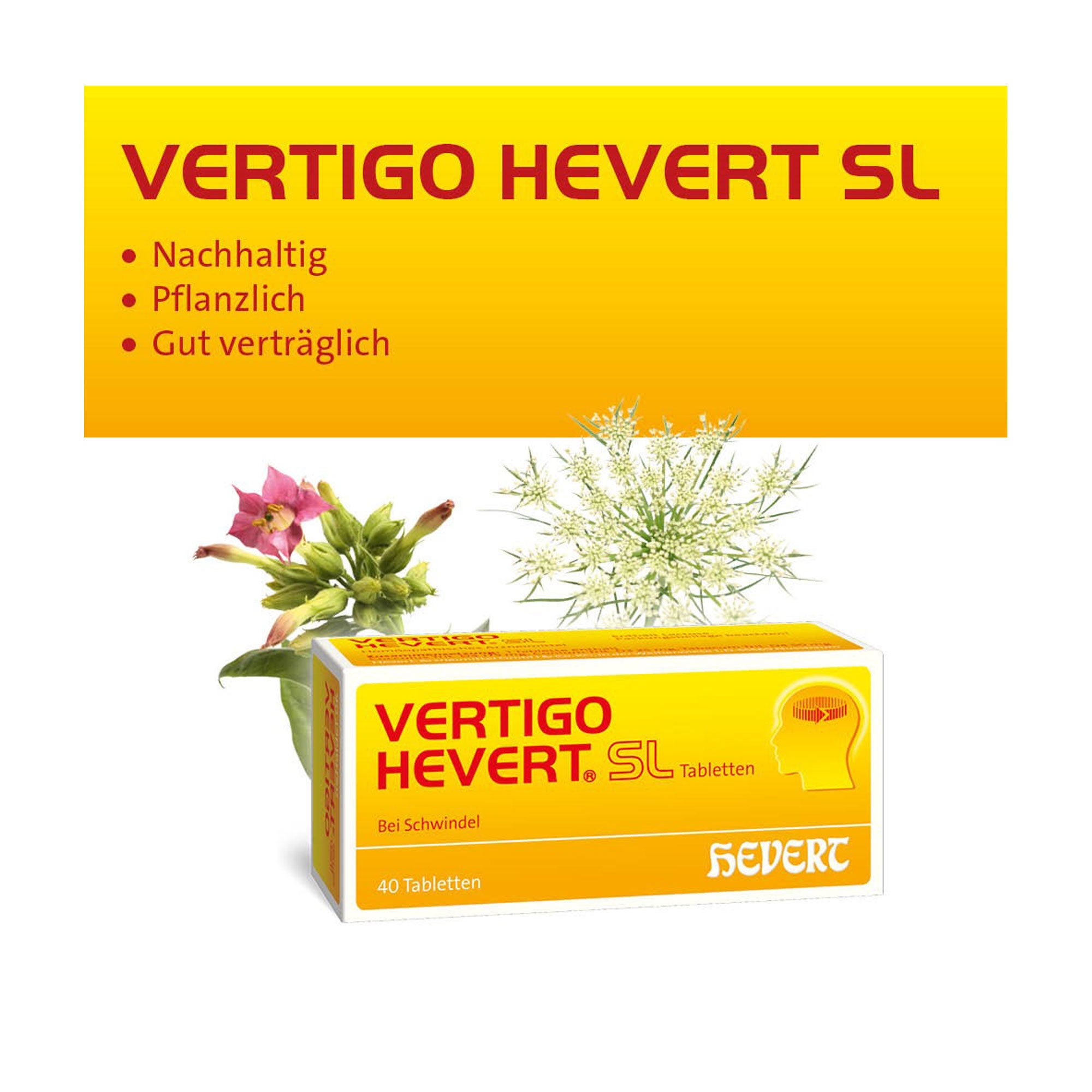 Grafik Vertigo Hevert SL Tabletten Nachhaltig. Pflanzlich. Gut verträglich.